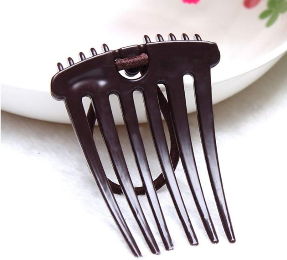 4Pcs Ponytail Bump It up Volume Inserts Combs Fluffy Hair Comb Hair Styling Tool with Elastic Rubber Band (Black+Coffee, One Size)