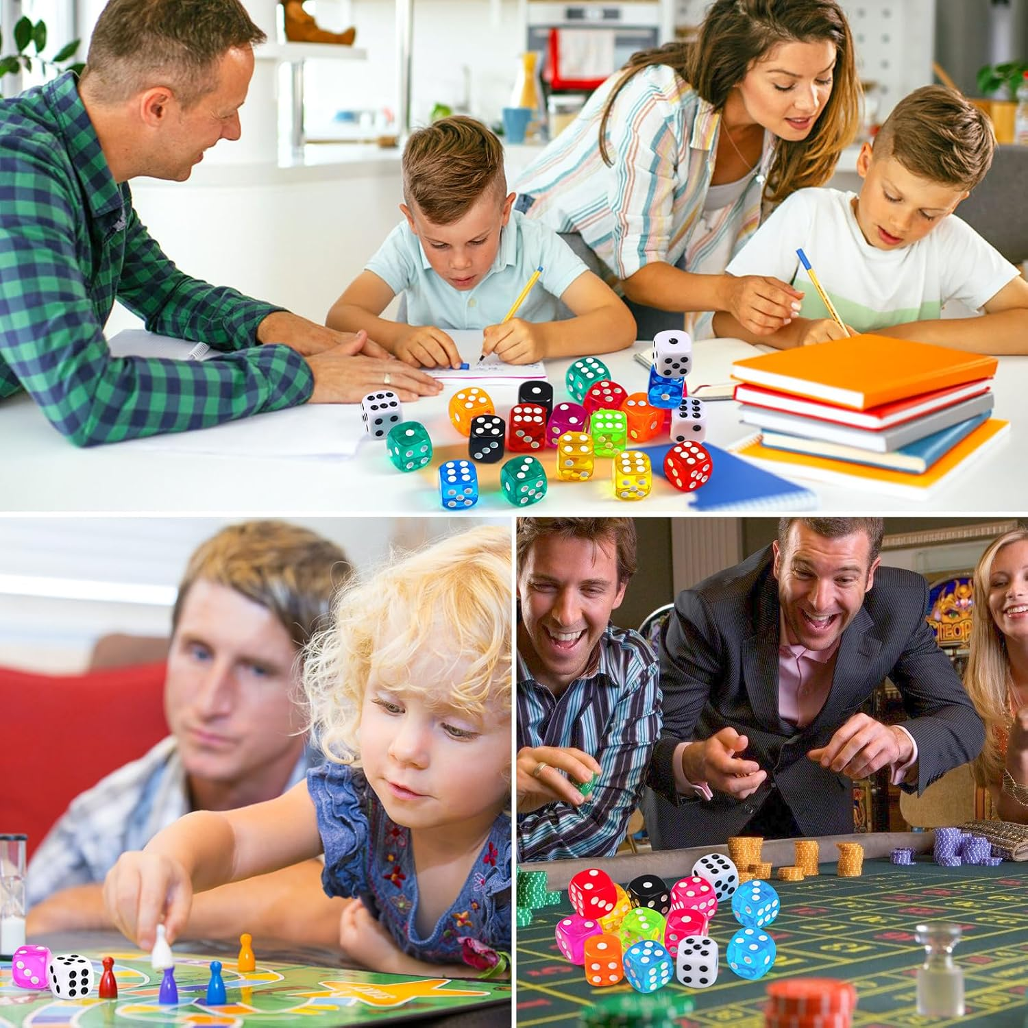 JMQU 16MM Colored Dice Set, 50Pcs 6 Sides Standard Bulk Large D6 Dice with Portable Plastic Box, 10 Colors Including Red Dice,Green Dice for Board Games,Parties,Classroom Math Games image number 1