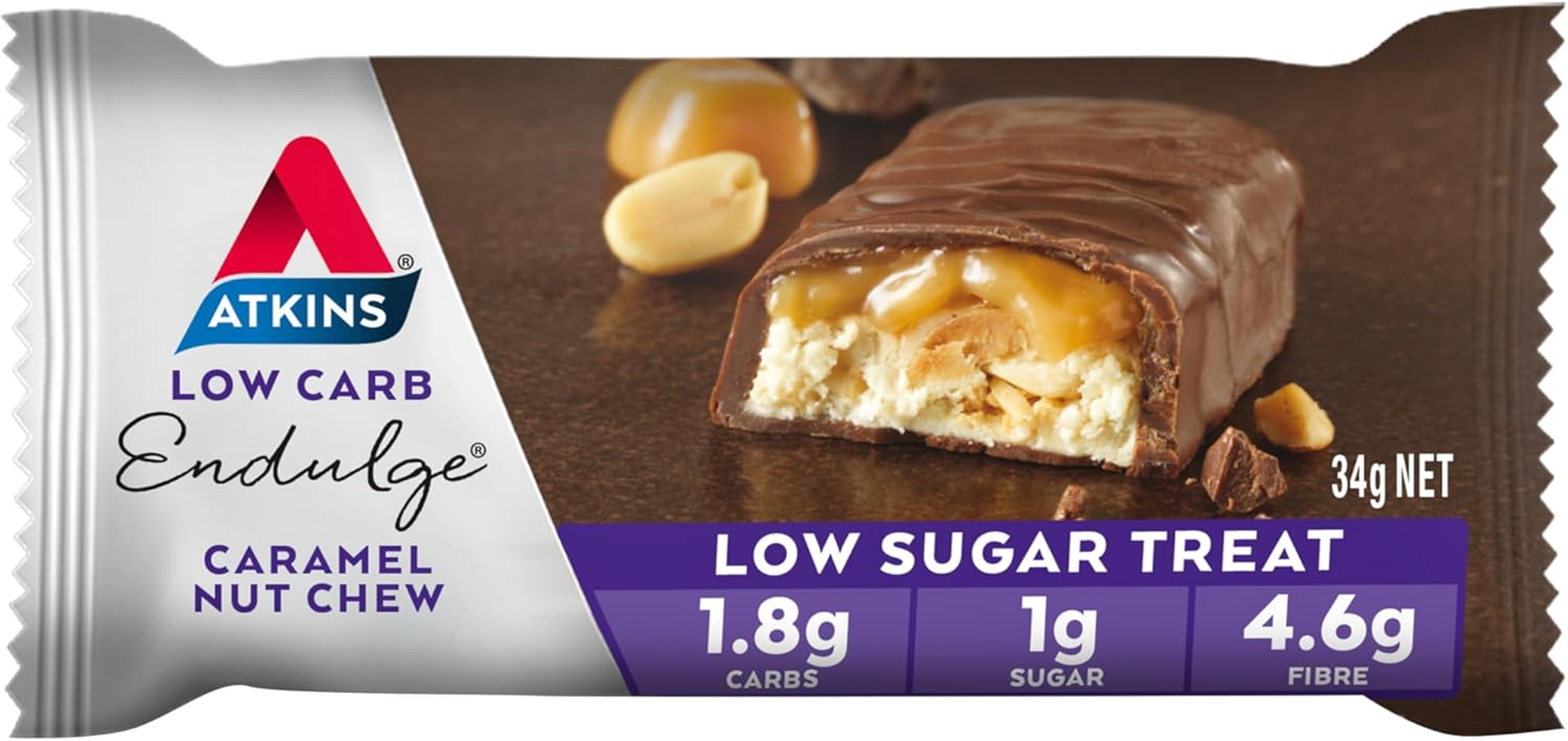 Atkins Endulge Caramel Nut Chew Bars | Keto Friendly | 5 X 34G Low Carb Caramel Chocolate Bars | Low Carb, Low Sugar, High Fibre | 5 Bar Pack image number 3