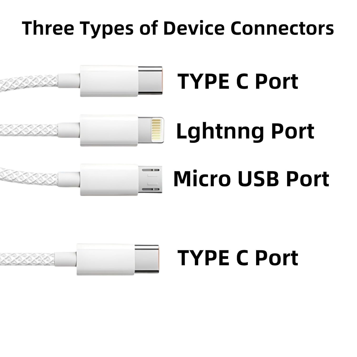 AMITOME Multi 3 in 1 USB C Car Fast Charging Cable - 1M 66W Braided USB C to USB C,IP Port and Android Port Compatible with Most Cell Phones,Ipad Pro,Air5,Macbook and More - White image number 1