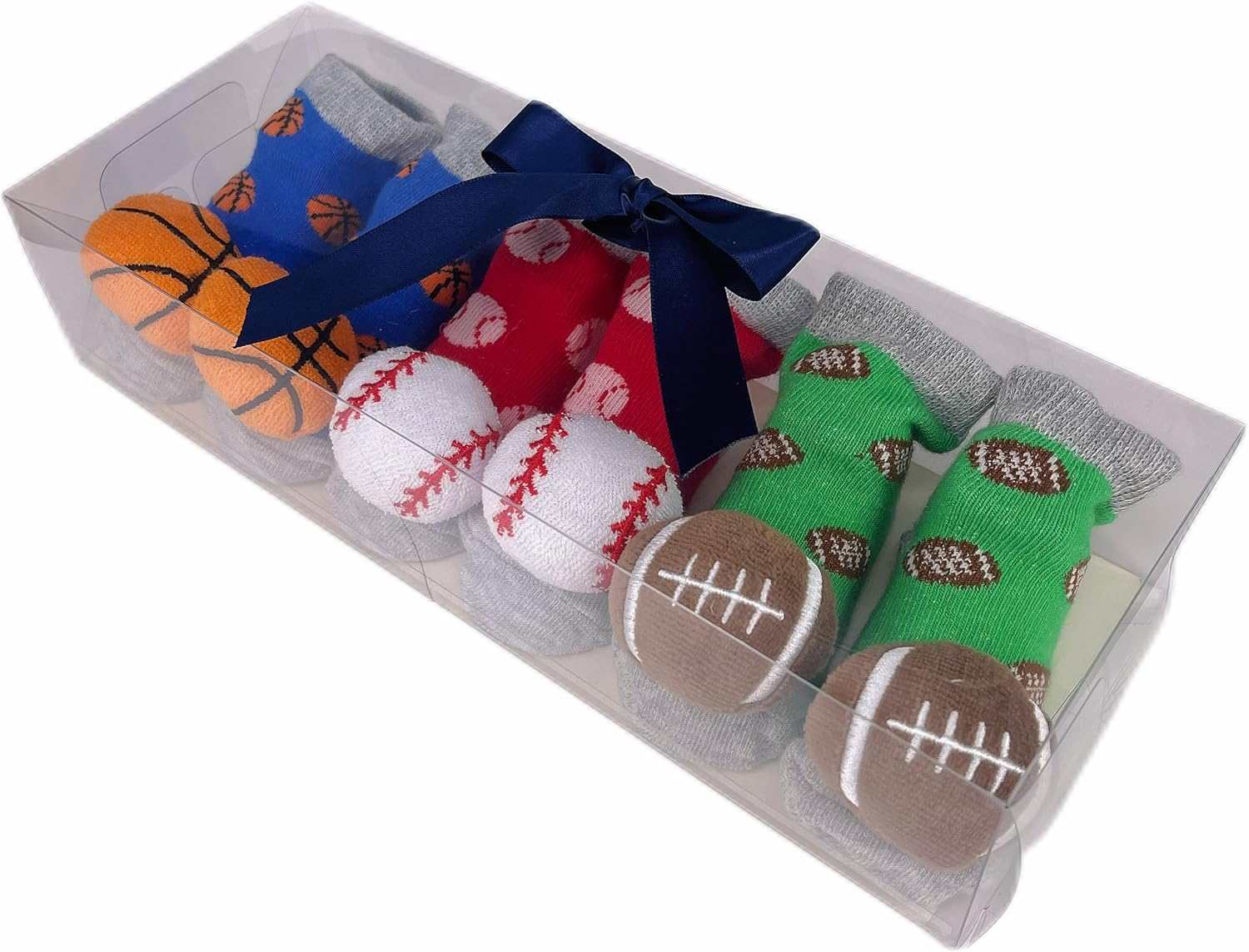PUPPET Baby Boys Rattle Socks for 0-6 Months 3-Pack Sports Socks Set Baseball Rugby Basketball image number 2