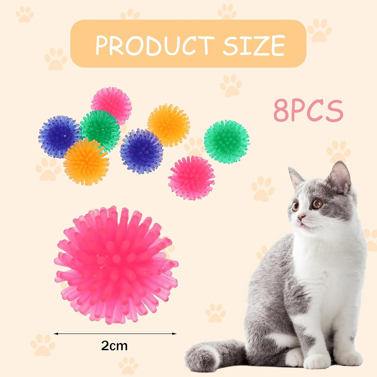 DHWEKU Cat Toy Balls, 8 Pieces 2 Cm Chew Balls, Colourful Cat Balls, Soft Stitch Balls, Interactive Cat Toy, Kitten Hunting Toy for Cats and Kittens Indoor image number 6