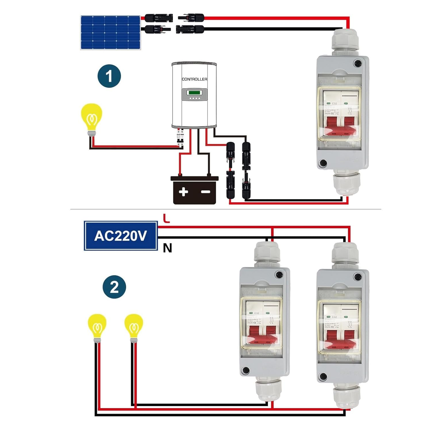 500V 32A MCB Solar Photovoltaic DC Combiner Box, Overvoltage and Protection Circuit Breaker with Transparent Cover IP65 Rated (With Cable and PV Connector) image number 5