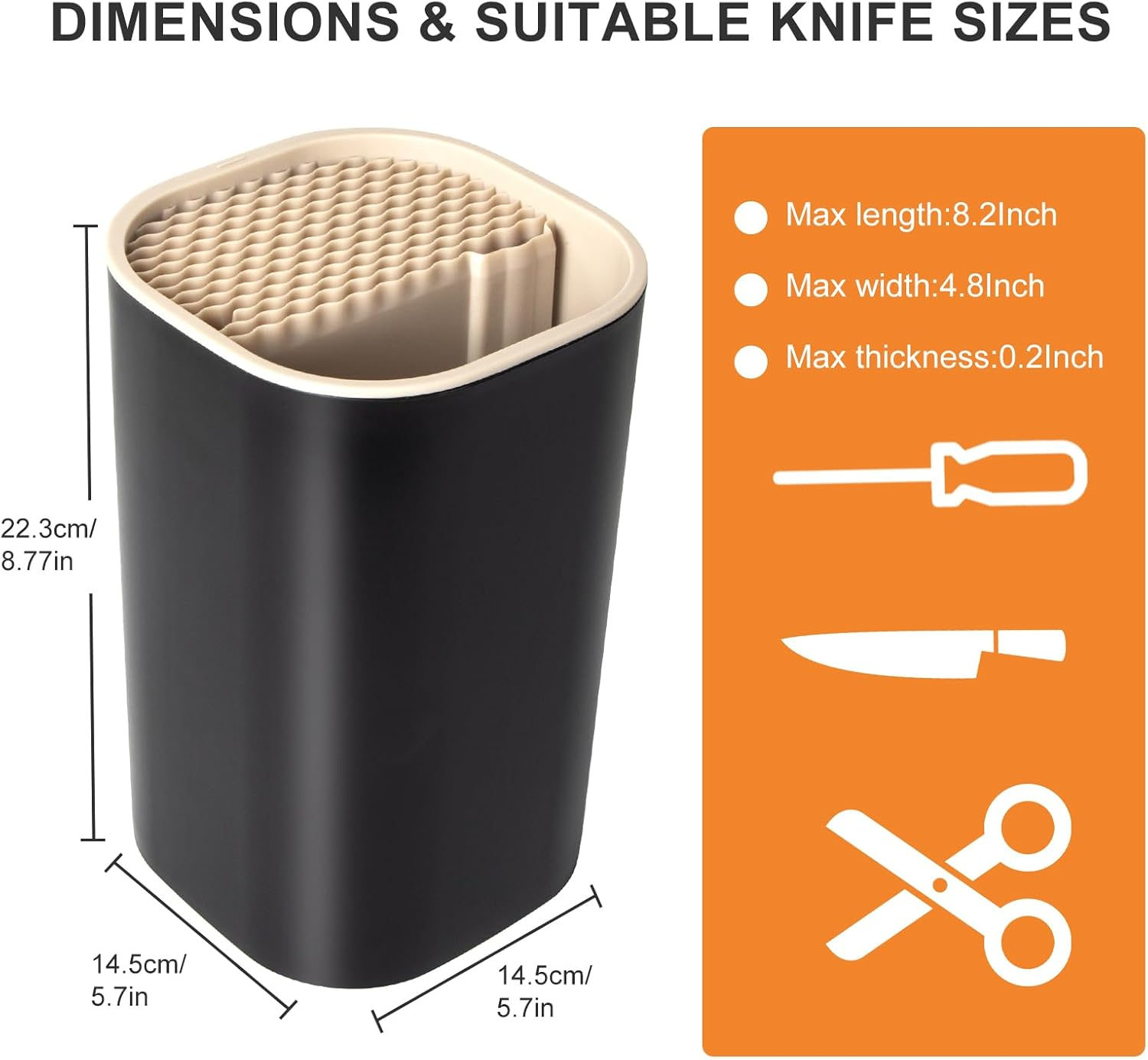 Ninonly 4-In-1 Knife Block without Knives, Universal Knife Block without Knives, Black with Storage Space for Scissors, Sharpening Bar, Knife Holder, Kitchen Utensil Holder, Knife Block Holder for All image number 4