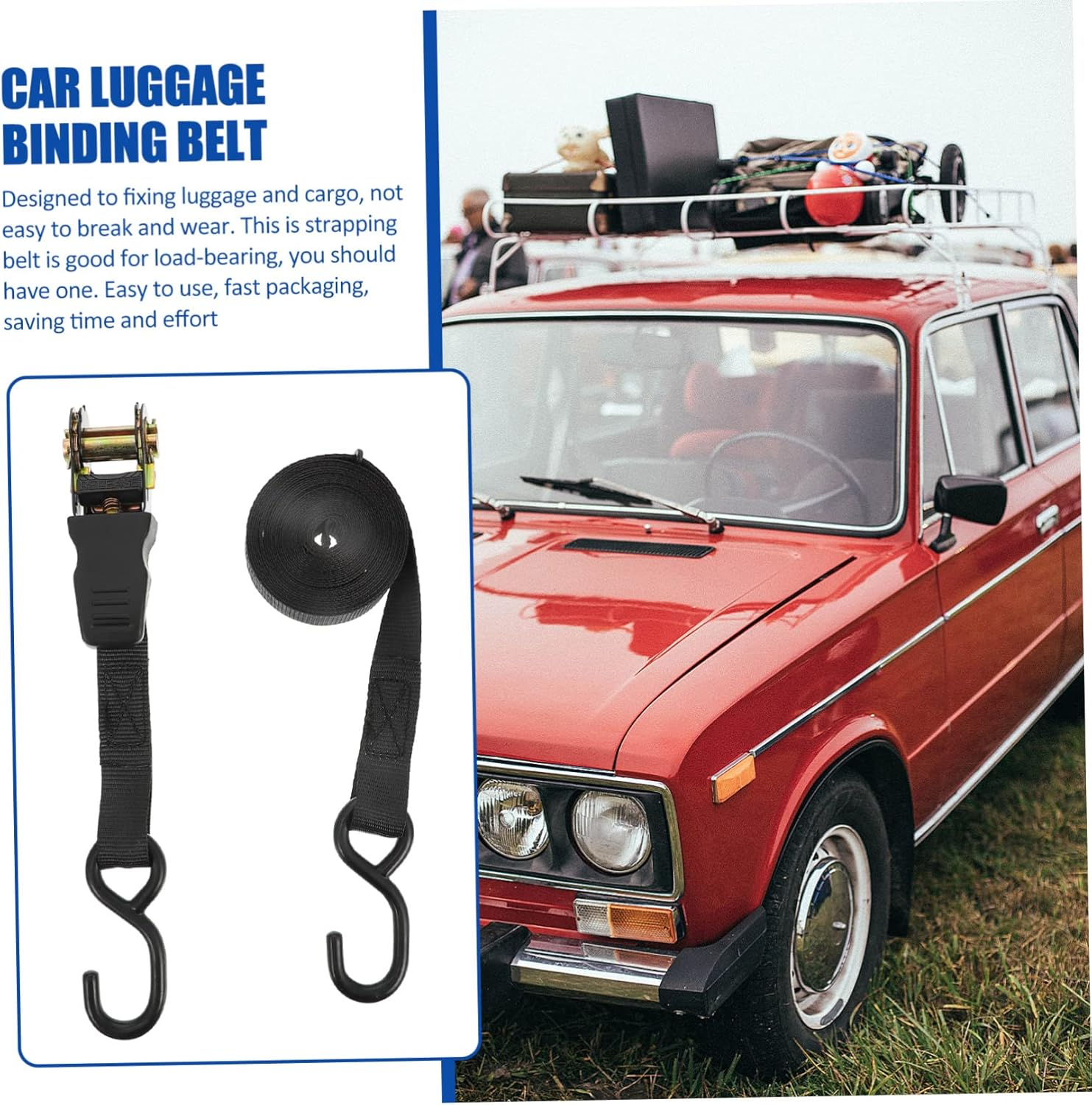 SWOOMEY Car Cargo Binding Belt and Motorcycle Cargo Strap 25Mm, 2 Sets Black Luggage Tie-Down Straps with Tightening Ratchet for Travel and Transport Use