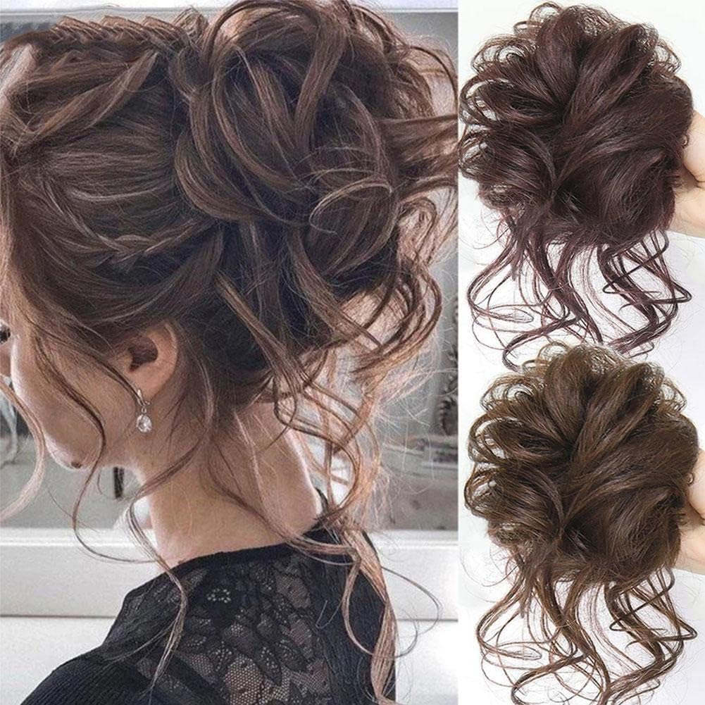 Messy Hair Bun Extensions Synthetic Hair Piece Tousled Updo Curly Scrunchies Ponytails Extension with Elastic Rubber Band Hair Chignons for Women Girls image number 1
