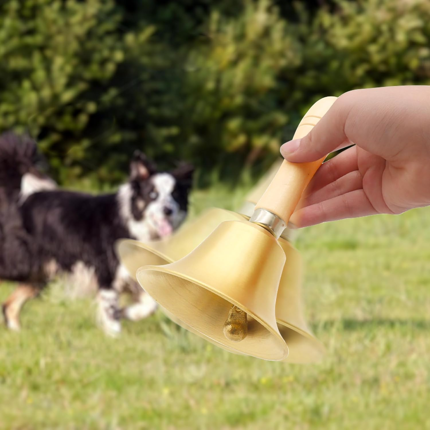 Mrmrkura Super Loud Solid Brass Hand Call Bells with Wooden Handle for Church, Hotel, School, Service, Wedding (Medium) image number 3