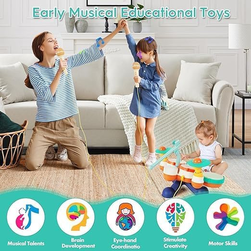 Kids Drum Set Baby Drums - Toddler Drum Set Ages 1-3 with Microphone Musical Instruments Piano Toddler Toys, Baby Drum Set for Boys Girls Gifts,Baby Musical Toys image number 4