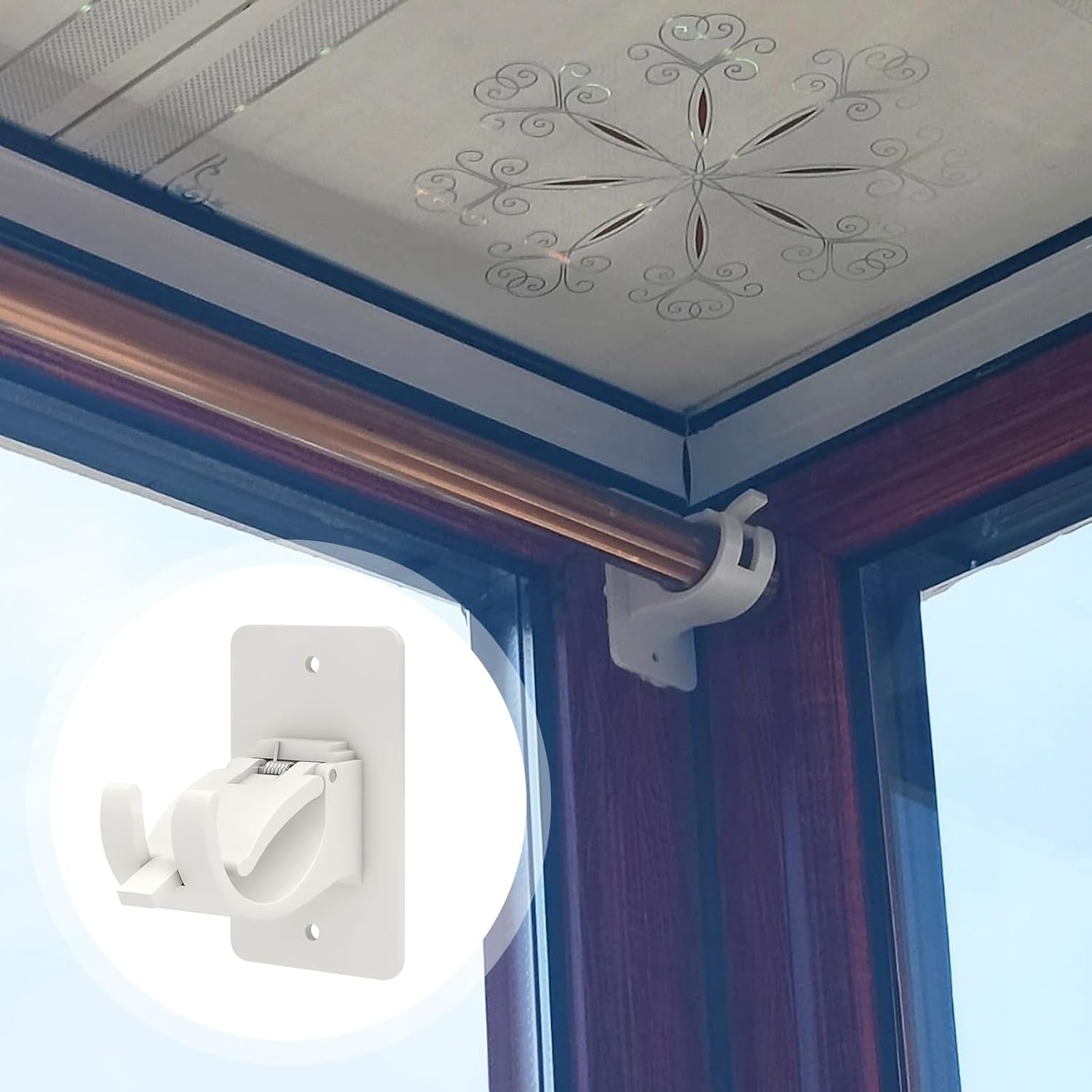 Self-Adhesive Curtain Hooks , Curtain Rod Required, Adjustable Plastic Holders for Rods, with Ceiling Curtain Track image number 5