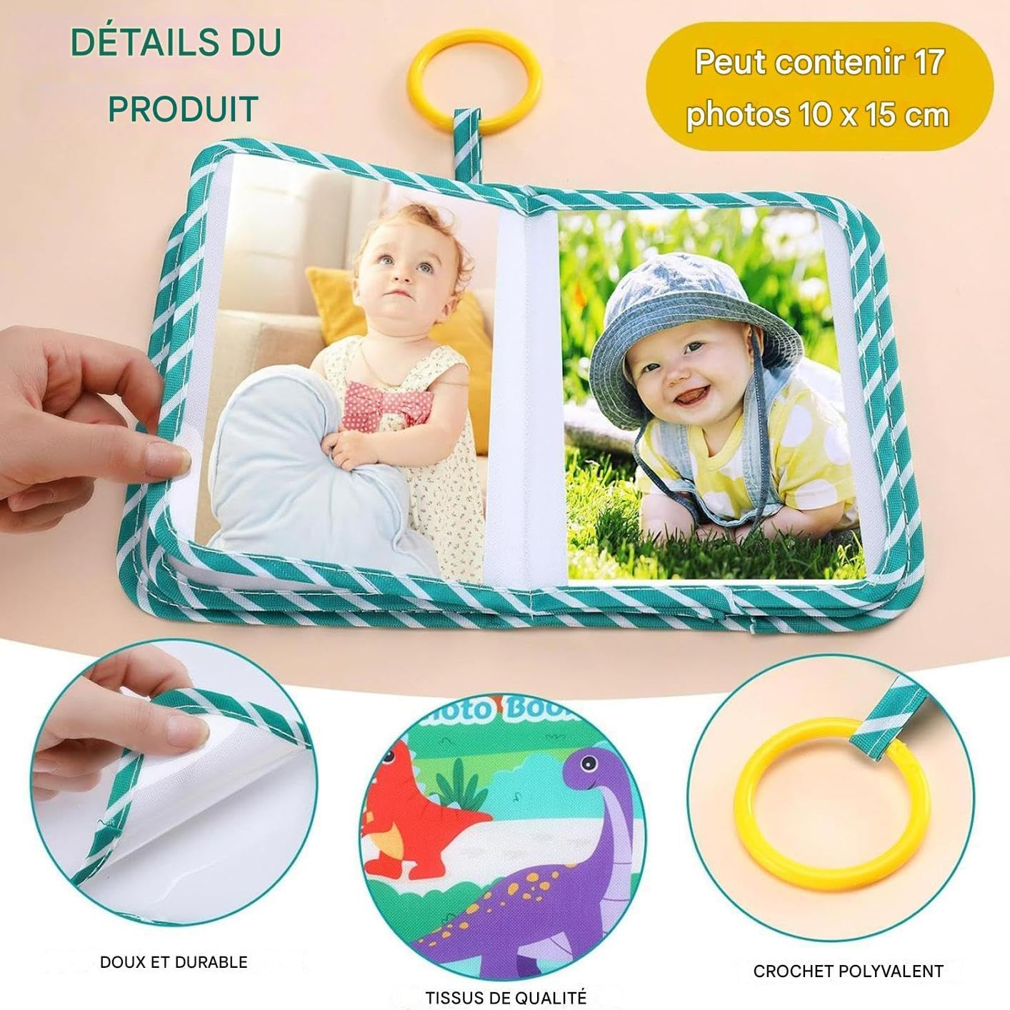 First Baby Photo Album - Sweet Ringling Dinosaur Book - Keepsake - Cute Parent Album image number 5