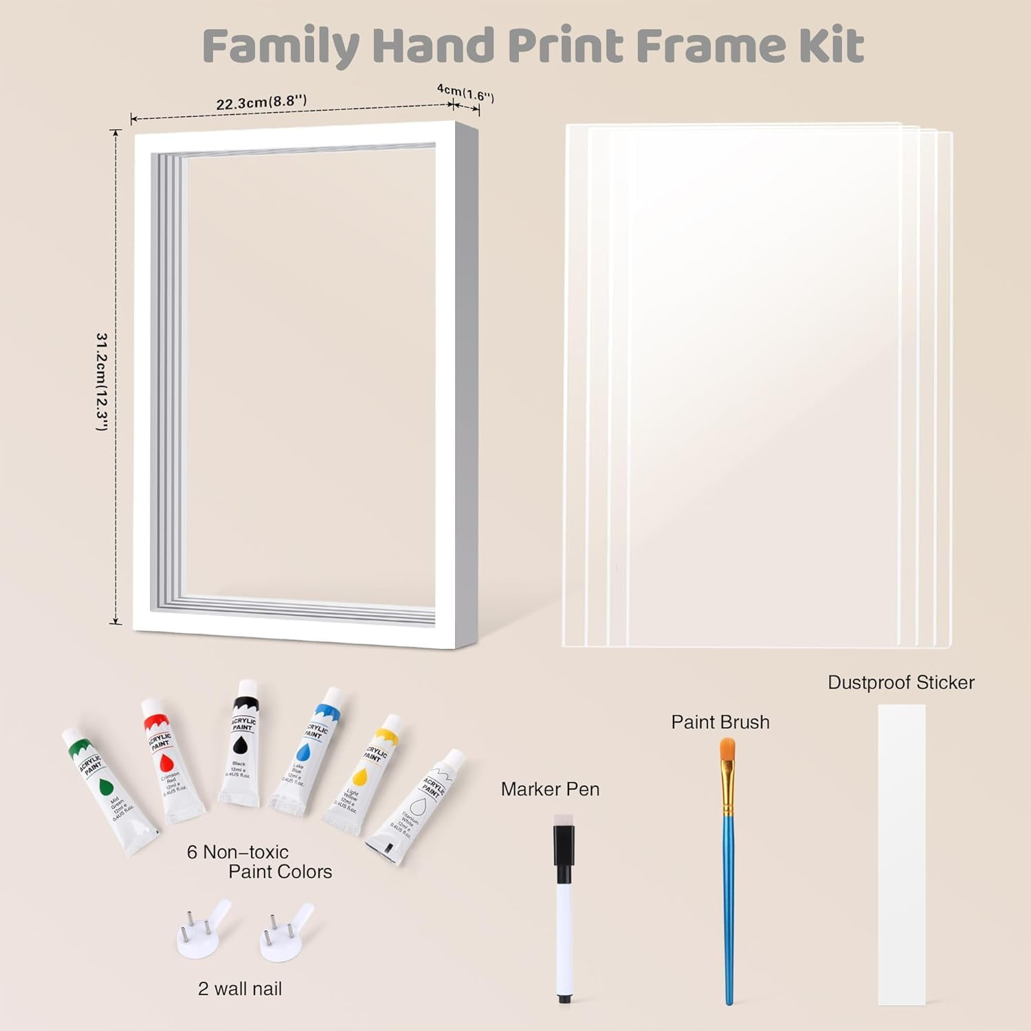 Family Handprint Kit for 4, DIY Craft Keepsake Frame with Clear Acrylic Boards, Adoption Gifts, Family Gifts for New Parents, New Mom, Father'S Day, Mother'S Day, Anniversary (White) image number 3