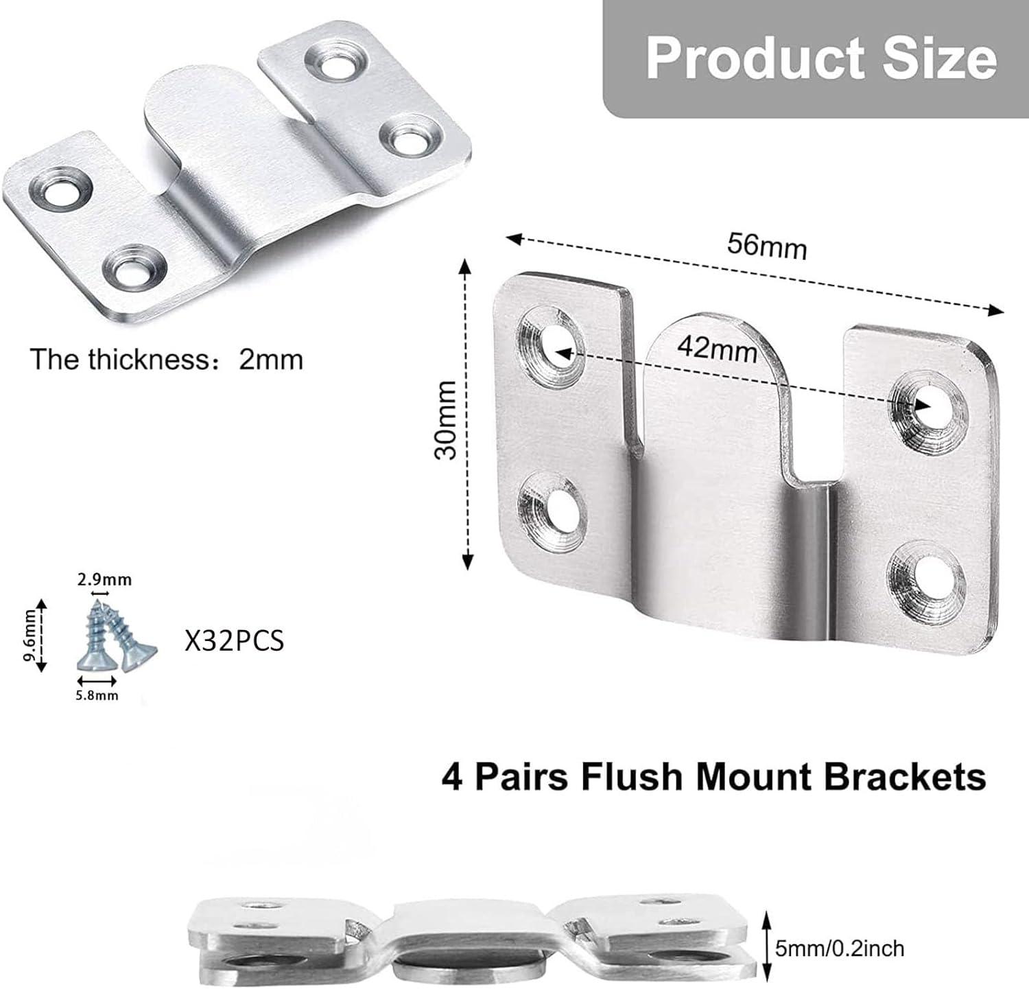 QYINXIU Flush Mount Bracket, Headboard Wall Mounting Brackets-56 X 30Mm Interlocking Hanging Bracket with Screws, Mounting Hardware for Picture image number 4