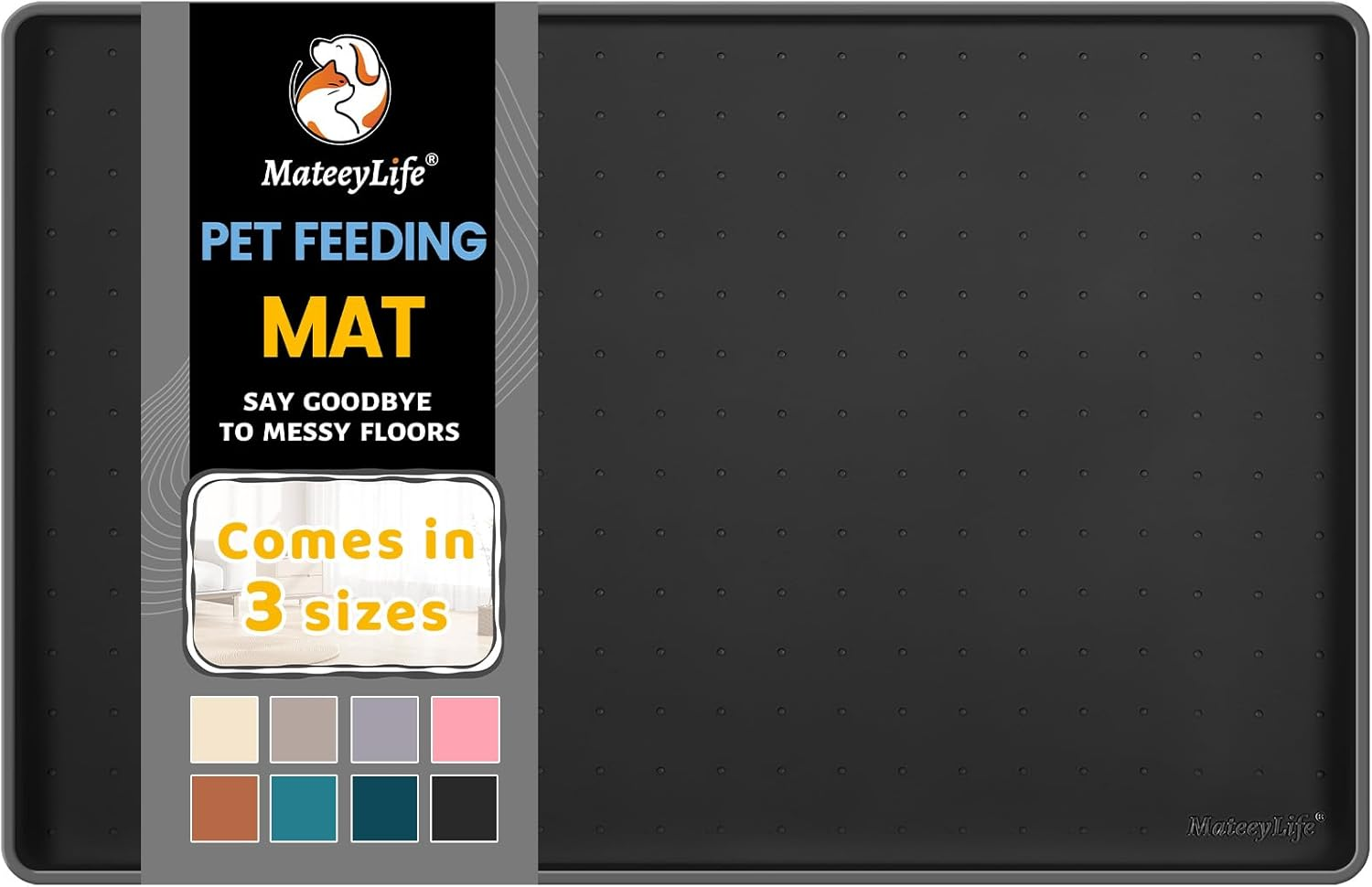 Mateeylife Silicone Cat & Dog Food Mat for Floors Waterproof, Anti-Slip Dog Bowl Mats for Food and Water, Pet Feeding Mats with Lip to Prevent Spills, Pet Placemat for Messy Drinkers to Protect Floors