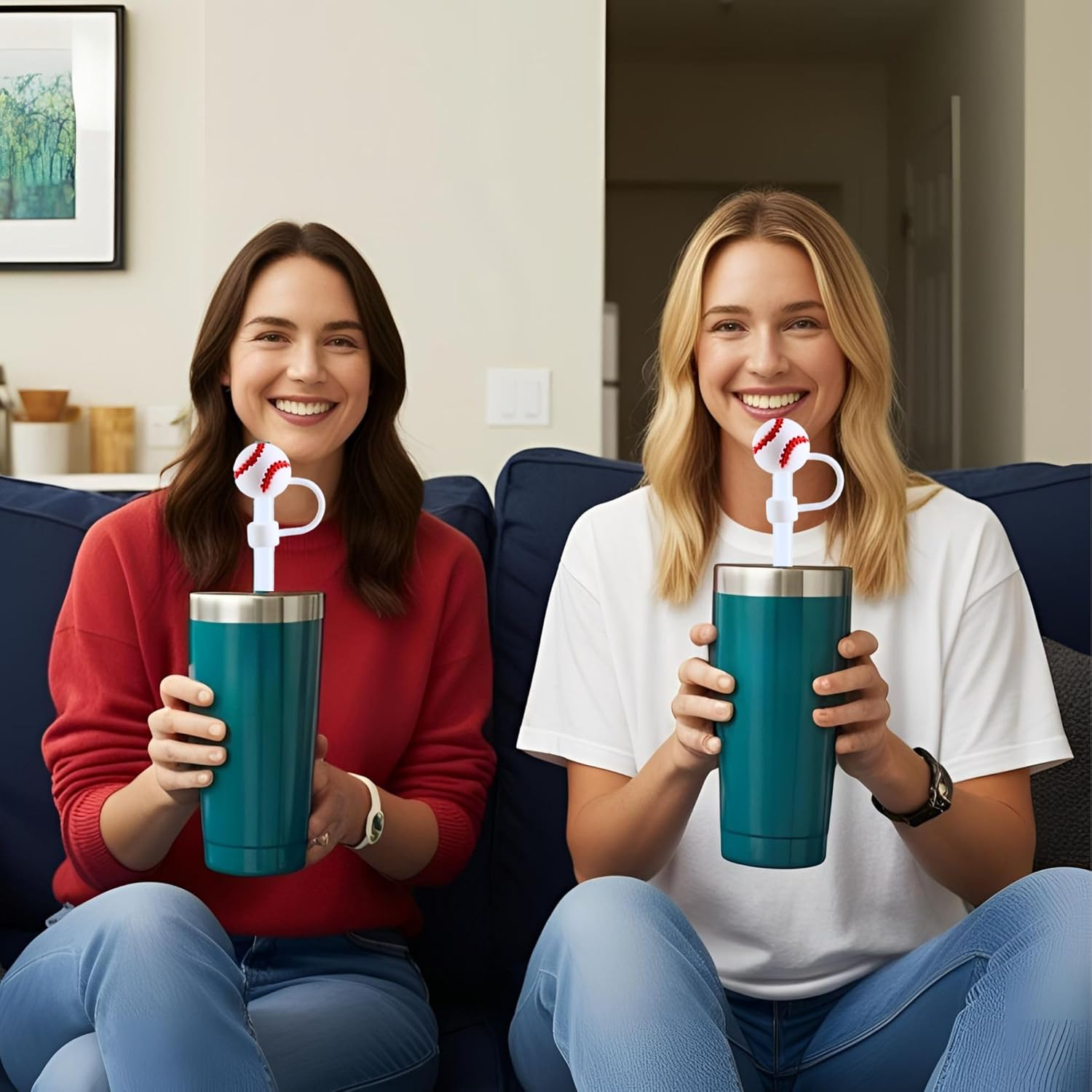 MOTOFITOOL Cup Accessories for Stanley Decorations, 3PCS Straw Topper Cover Cap & 3PCS Metal Charm for Stanley 14/20/30/40 Oz Tumblers, Perfect Accessories for Baseball Moms