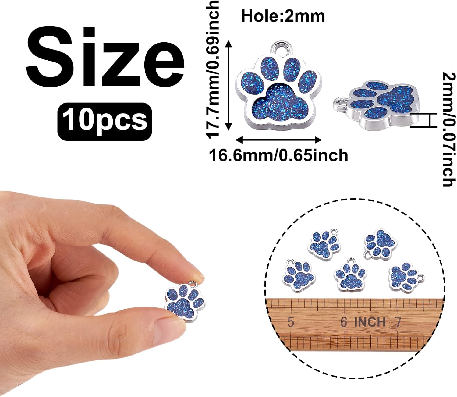 Crafans Animal Cat Dog Paw Charms with Glitter Powder, Alloy Enamel Puppy Footprint Charms Paw Prints Pendants for Jewelry Making, Metal, No Gemstone image number 2