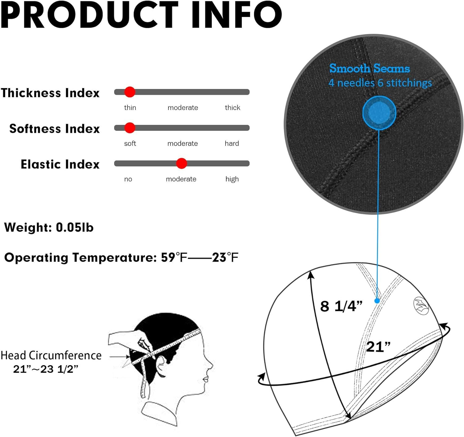 EMPIRELION Lightweight Thermal Skull Cap Ears Warm Cycling Helmet Liner Winter Running Beanie Hats Sweat Wicking image number 2