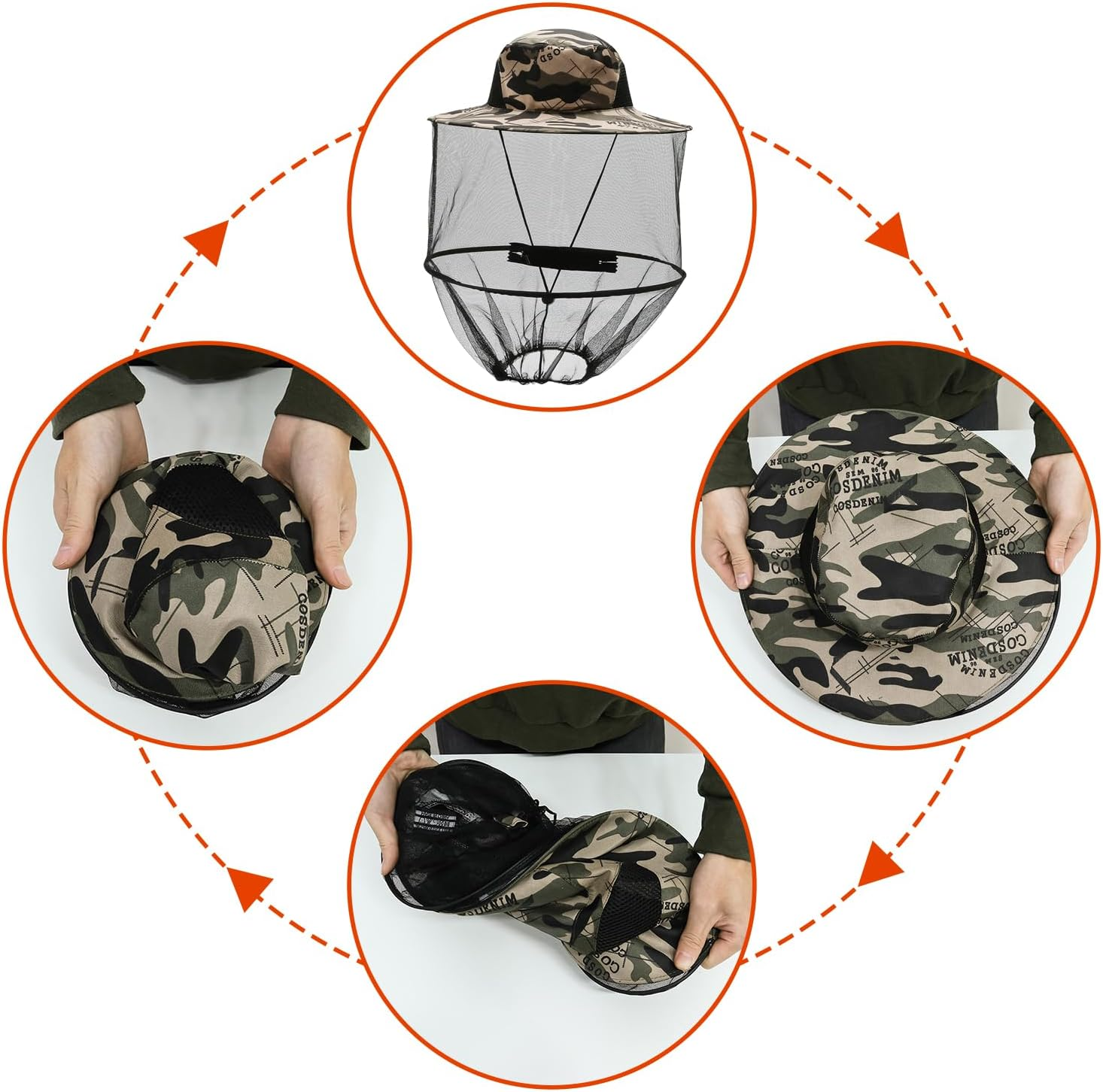 T Tersely 2 Pack Mosquito Head Net Hat,Breathable Outdoor Sun Hat Bucket Hat with Hidden Net Mesh Mask,360-Degree Protection Bug Net Cap image number 2