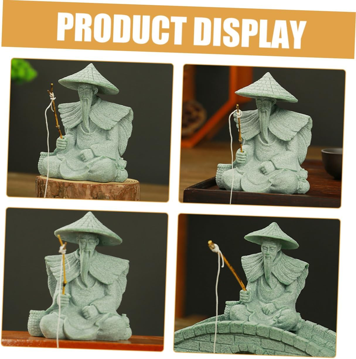 GARVALON Aquarium Decoration Fisherman Figurine Mini Fisherman Statue Garden Decor image number 5