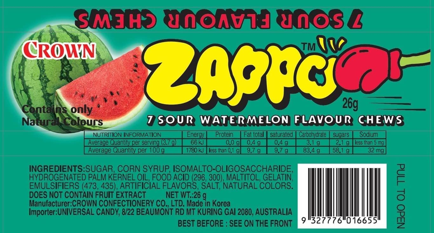 Zappo Watermelon Chews 26 G X 60 Bulk Box image number 2