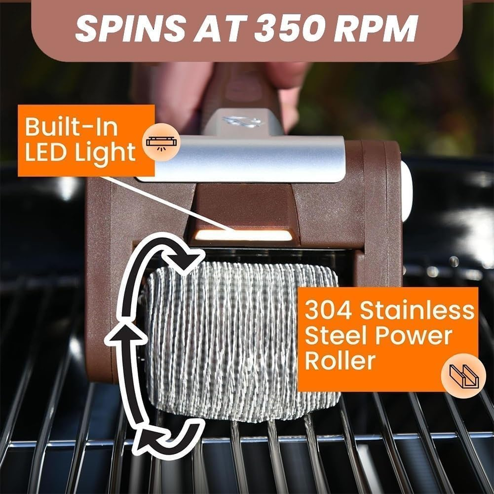 Sakerplus Electric Grill Cleaner, Bristle-Free Spinning Grill Brush with LED, Cordless Electric Brush Cleaner, Detachable 350 RPM Stainless Roller,Blast Away Burnt-On Food for Outdoor BBQ image number 1