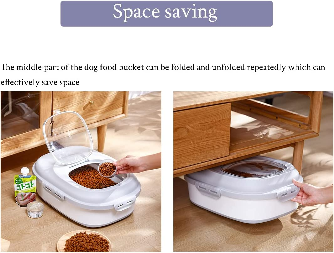 REASOR Dog Food Storage Container,Collapsible 15 Kg Large Capacity Dispenser Bin with Rolling Wheel Airtight Locking Lid,Dog Pet Cat Flour Sugar Kitchen Rice Leakproof Sealable Drying Barrel (Grey)