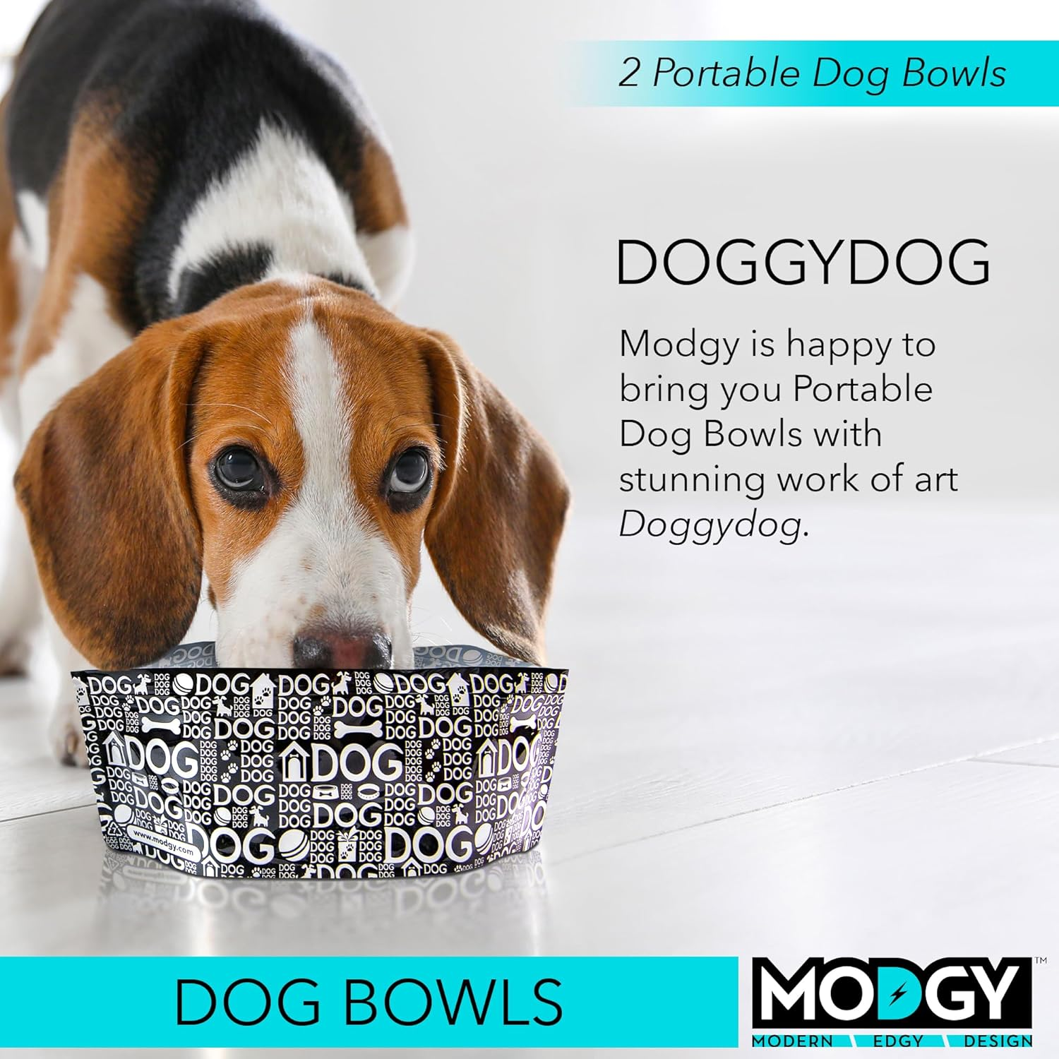 Modgy Dog Bowl 2-Pack Doggy Dog Design, Collapsible & Expandable, Convenient, Great for Traveling, Camping, Hiking, Picnics & More image number 5