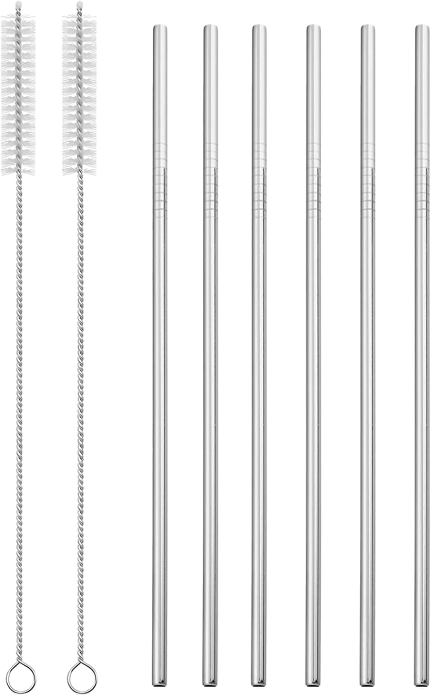 WALWAL Stainless Steel Straws, Reusable Metal Straws with Cleaning Brush(6 Pcs Metal Straw + 2 Pcs Cleaning Brush)