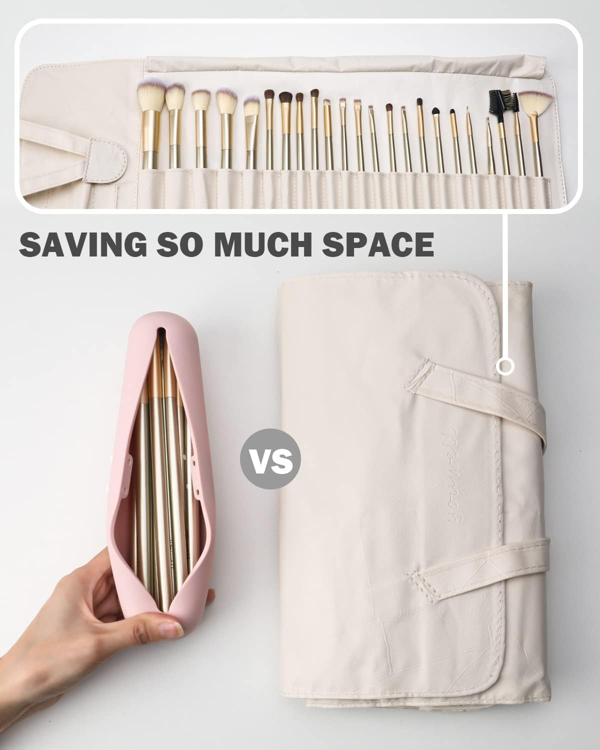 BEZOX Makeup Brush Holder with Magnet Closure - Silicone Make up Brushes Case for Travel &ndash; Portable Cosmetic Brush Organizer Bag - Pink image number 1