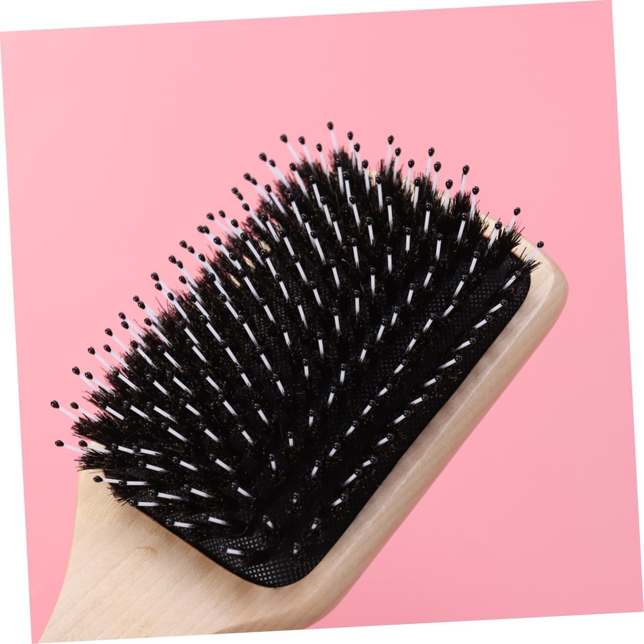 Natural Boar Bristle Paddle Hairbrush with Cushion Pad, Wooden Styling Hair Brush for Curly Wavy Thick Hair, Scalp Massaging Detangler Suitable for Women and Men image number 5