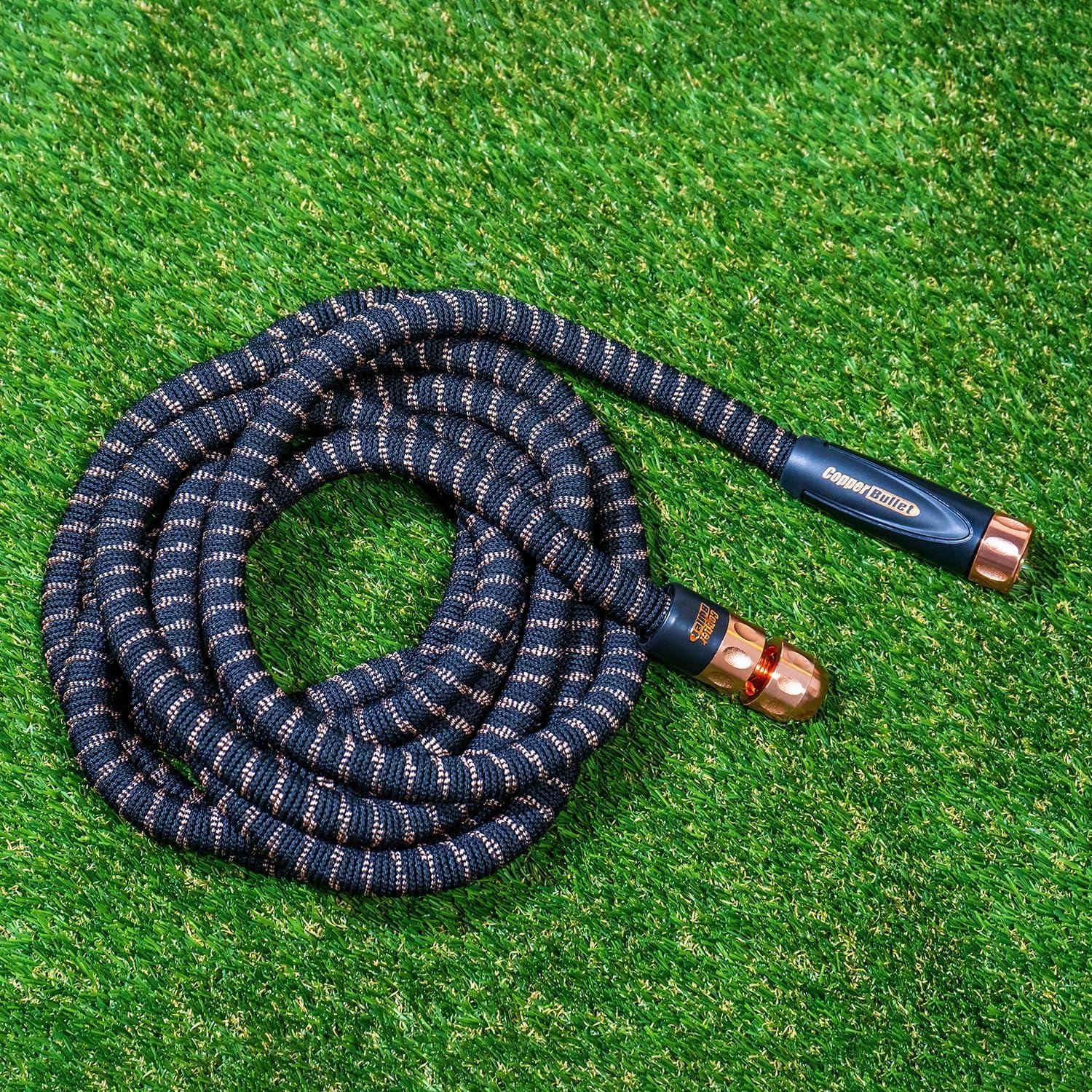 Pocket Hose Copper Bullet AS-SEEN-ON-TV Expands to 100 Ft Removable Turbo Shot Multi-Pattern Nozzle 3/4 in Solid Copper Anodized Aluminum Fittings Lead-Free Lightweight No-Kink Garden Hose image number 4