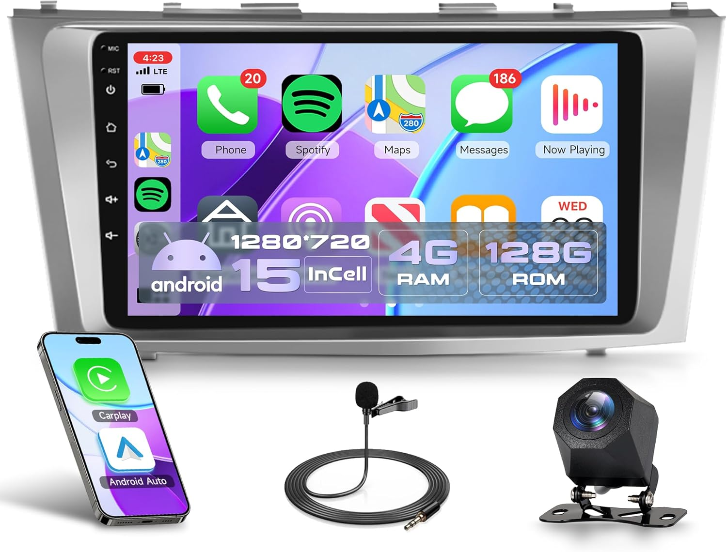 Rimoody 4G+128G Android 15 Car Stereo Radio for Toyota Camry 2006-2011, Wireless Carplay Andorid Auto Mirror Link GPS Wifi 9'' INCELL Touchscreen Bluetooth 5.0 FM/RDS EQ-32 SWC Backup Camera image number 4