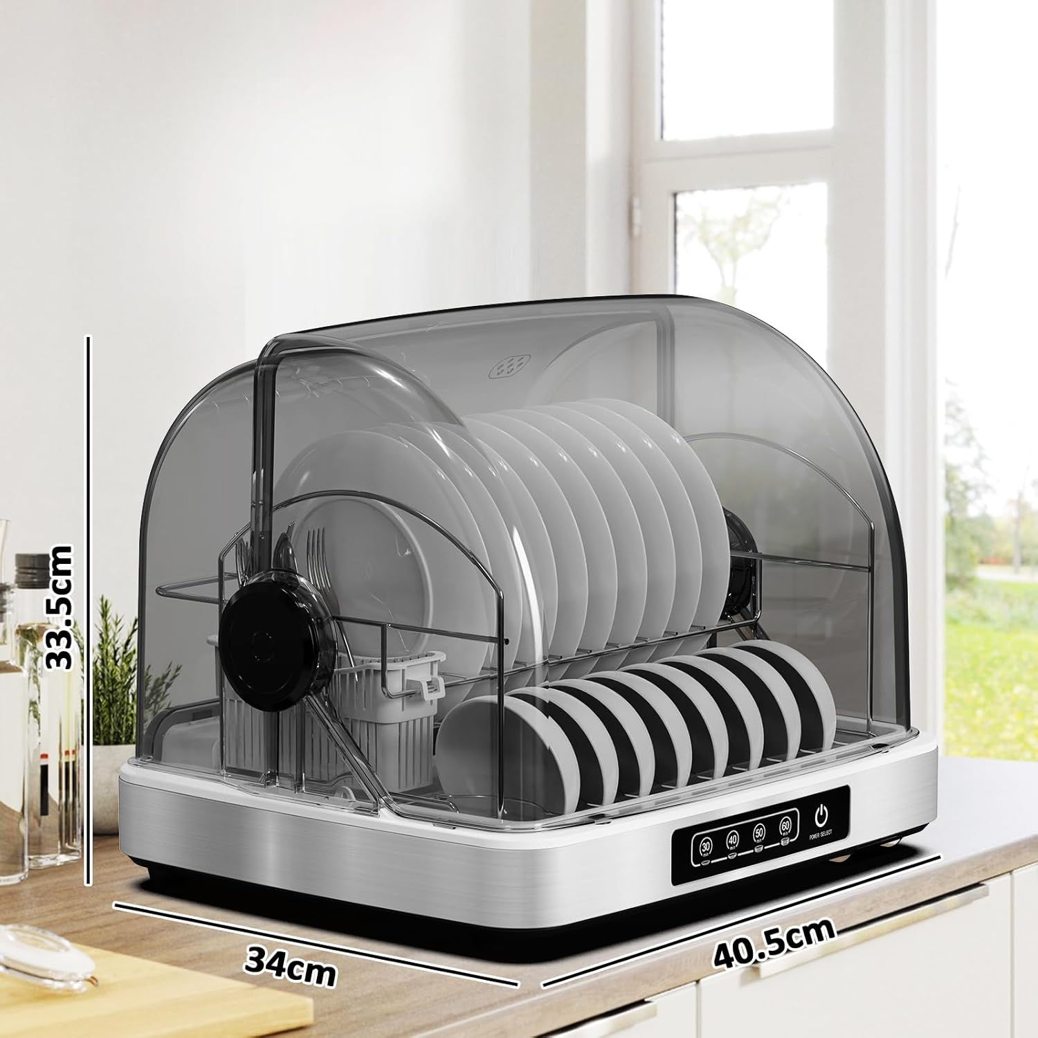 Advwin Steriliser Cabinet 32L with Hot Air Drying, 260W Dish Sterilizer Machine with Timer, Touch Control Countertop Disinfection Cabinet for Kitchen, Stainless Steel Dryer with Water Tray image number 4