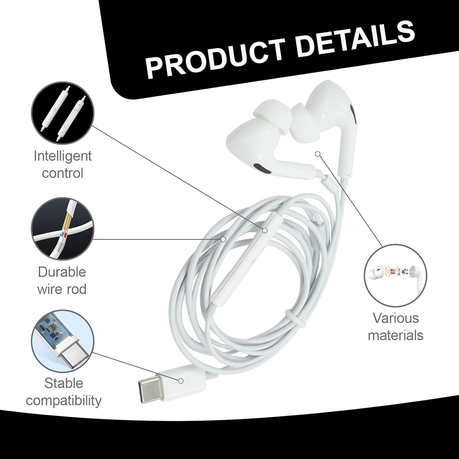 SRLWMYI 3 Pack USB C Wired In-Ear Headphones with Microphone and Volume Control Cable Headphones for Iphones 15/15Pro/15Plus/16/16 Pro/16Plus/Galaxy S24/S23/Google Pixel/Huawei