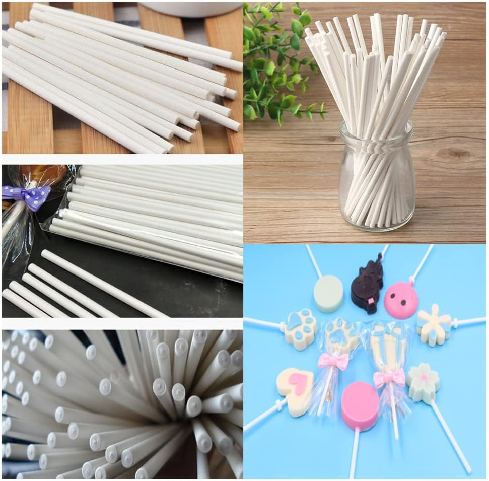 200 Pieces Cake Pop Sticks Lollipop Paper Sticks,Cake Pop Stick,Paper Sticks for Chocolate,For Funny Lollipop Making,Cookies,Dessert (White,6 Inch,4 Inch) image number 4