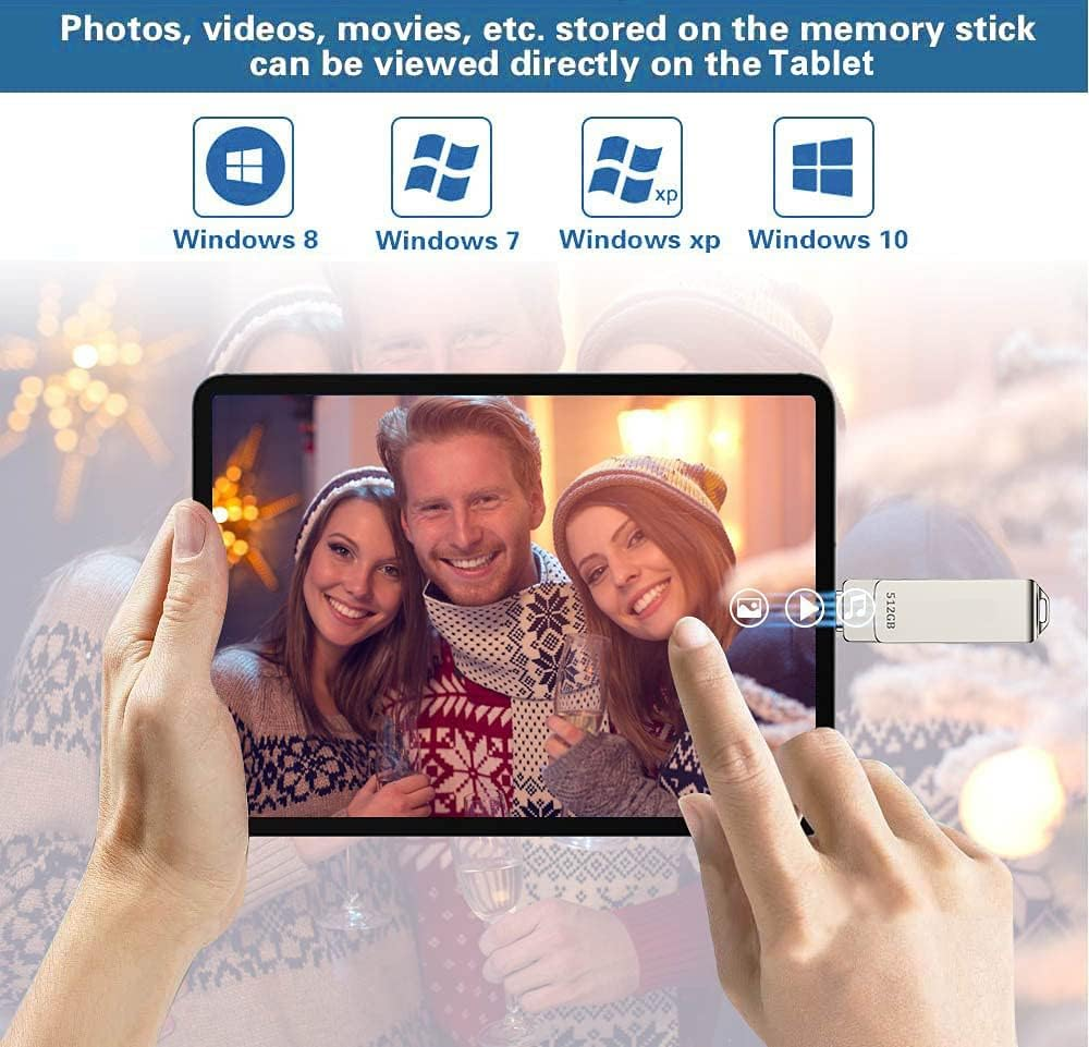 Mfi Iphoneusb Stick 512GB,USB C Stick for Iphone,Usb Flash Drive Externer Memory,3 in 1 Memory Stick, USB for Iphone/Ipad/Android Handy/Laptop/Pc