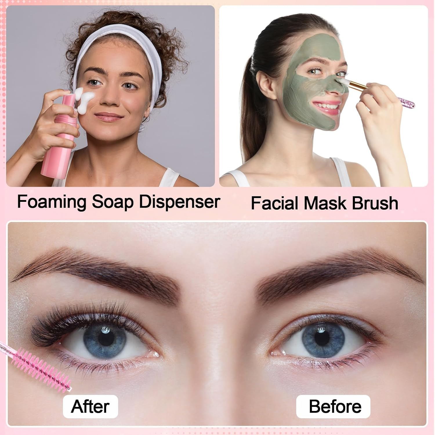 Zhehao 80 Pcs Lash Shampoo Bottle Brushes Kit 20 Foam Pump Dispensers 20 Lash Shampoo Brushes 20 Eyelash Aftercare Bag 20 Cleaning Pipes, Eyelash Extension Supplies(Pink) image number 3