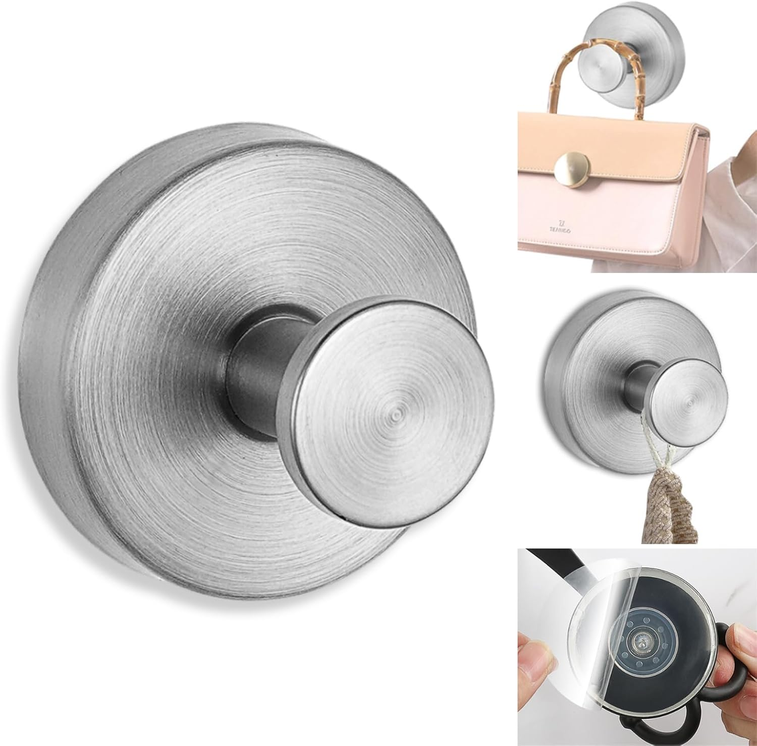 No-Drill Suction Hooks, 2024 Upgraded Stainless Steel Waterproof Hooks for Bathroom, Shower, Kitchen, and Mirrors, Heavy Duty Towel Holders(Multipack, Matte Black)