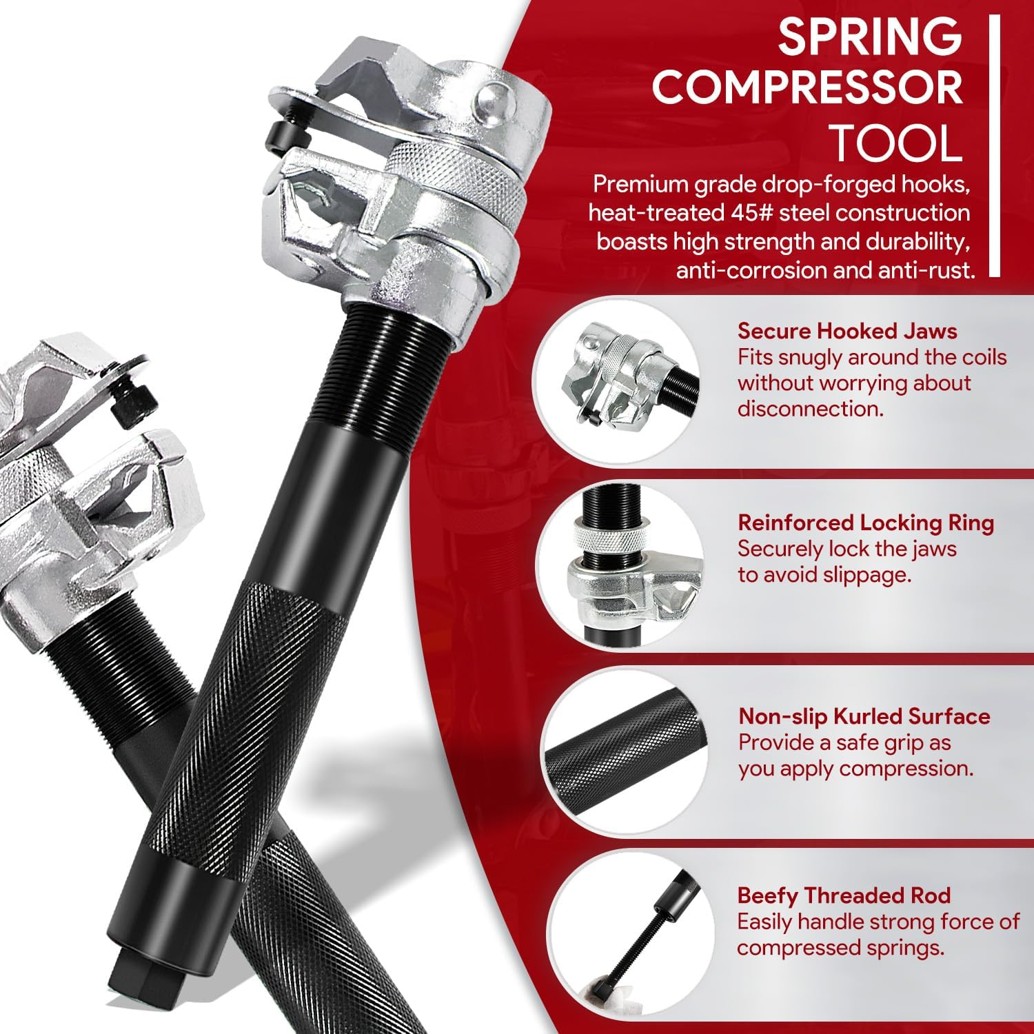 Upgrade Coil Spring Compressor Tool Automotive, Heavy Duty Macpherson Strut Spring Shock Absorber Compressor Set with Safety Jaws and Holder, Max Load.2645Lb for Car Motorcycle Truck ATV UTV