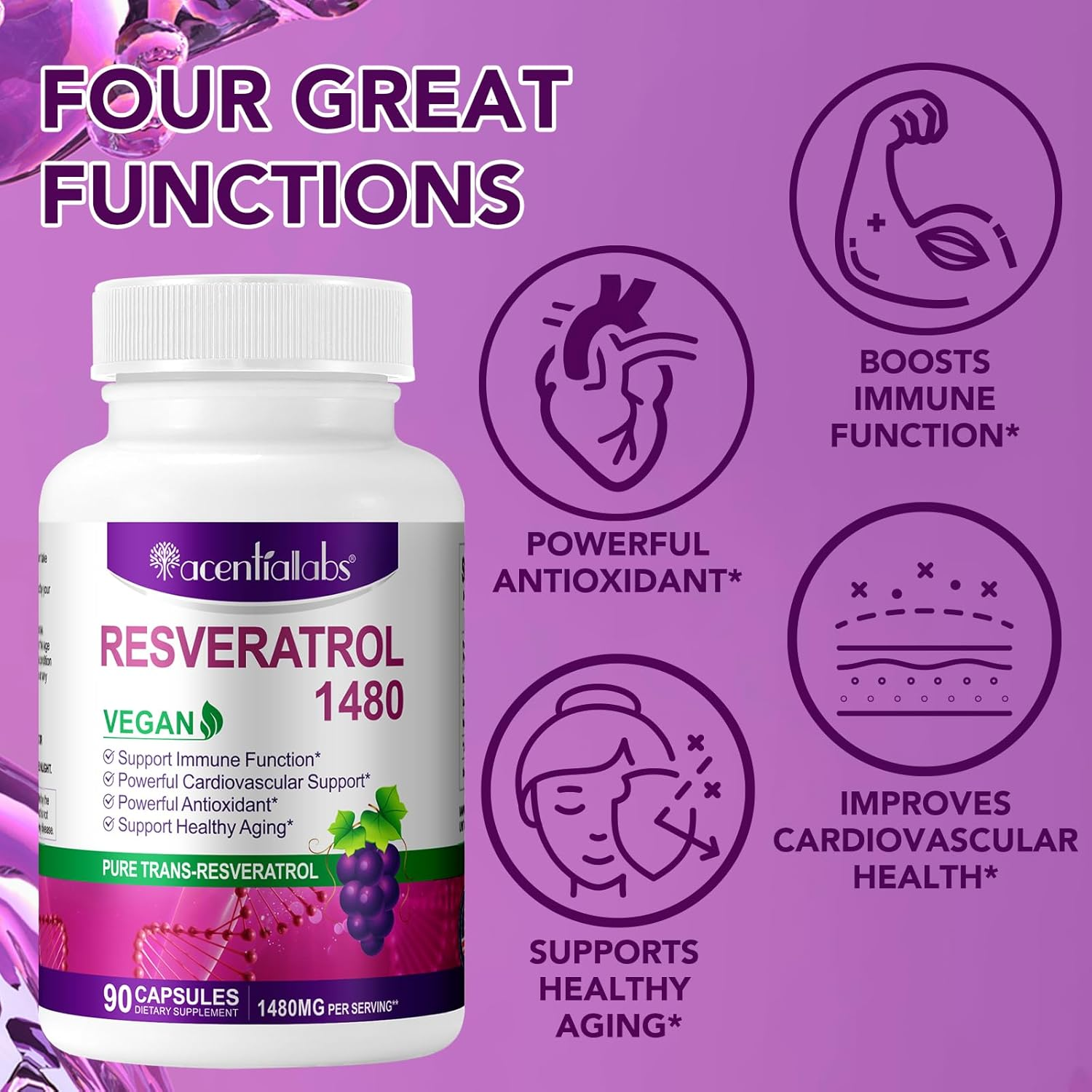 Resveratrol Supplement | Pure Trans-Resveratrol | 1480Mg per Serving | 90 Capsules | 3 Month Supply image number 5