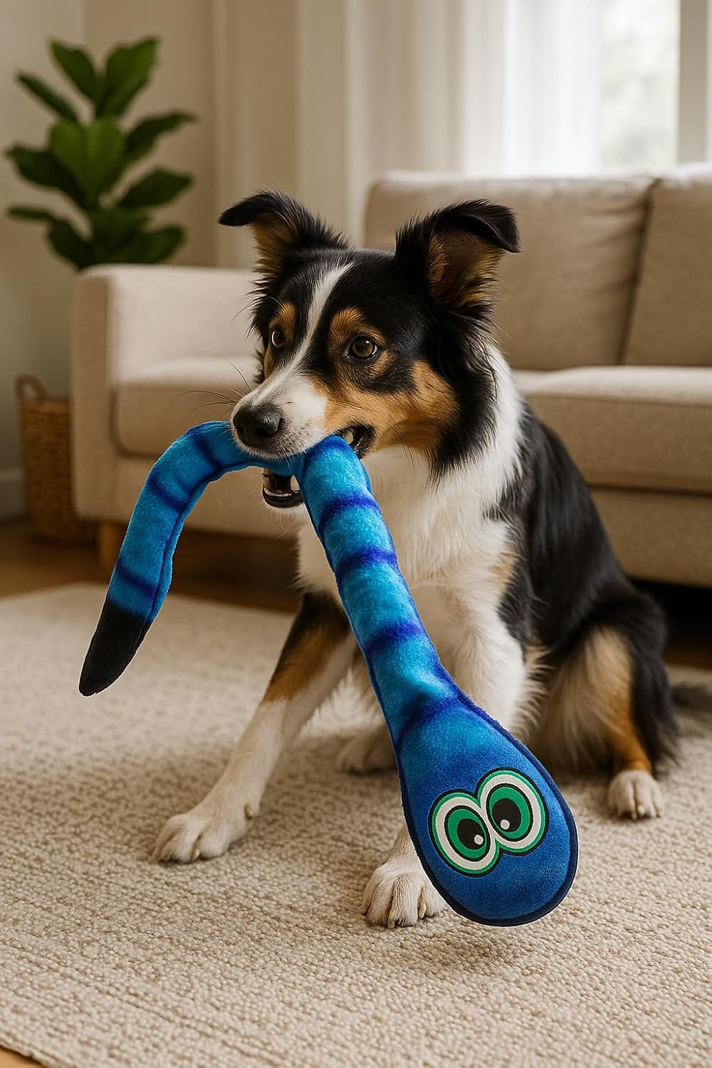 JOME Blue Gradient Big Eyes Snake Soft Toy for Dogs - Integrated Sound and Bite Resistant image number 5