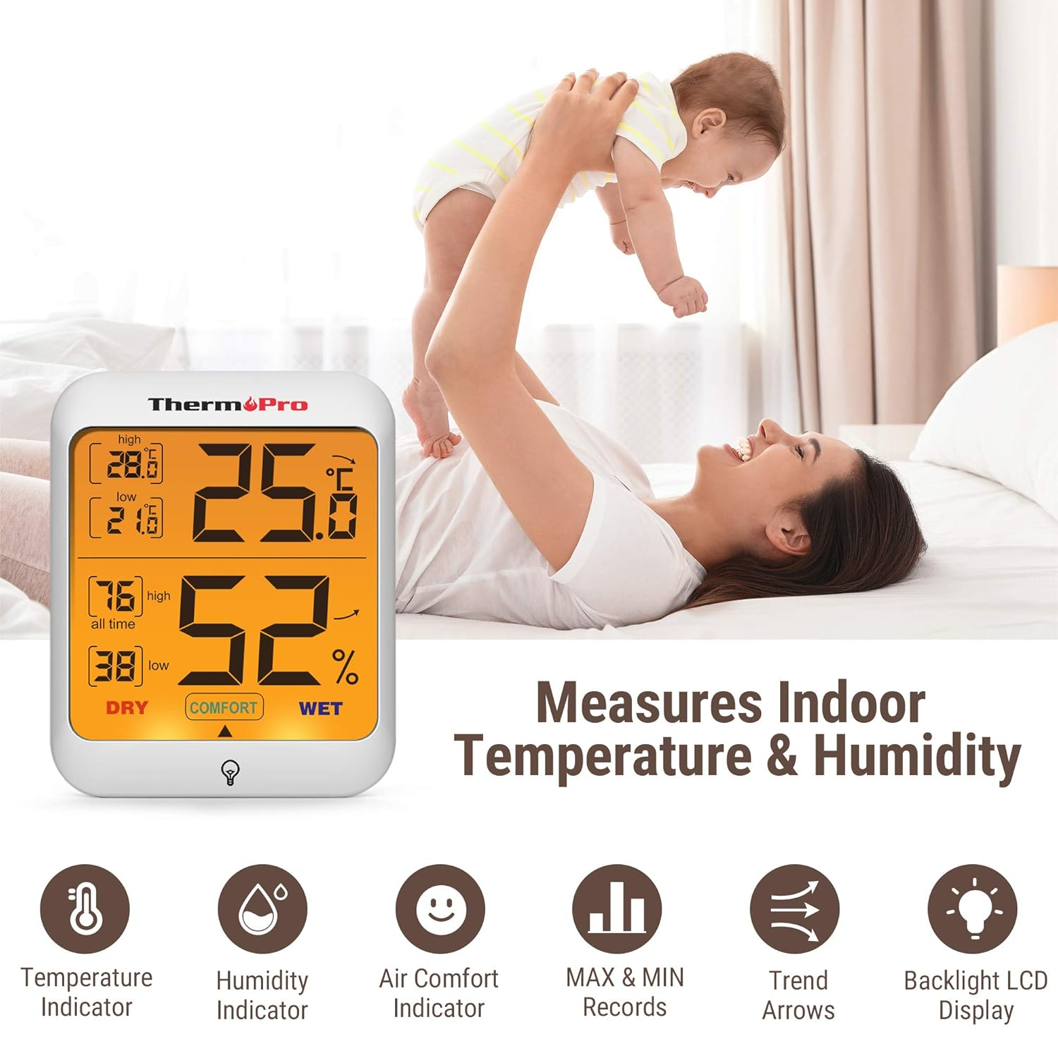 Digital Indoor Room Thermometer Hygrometer Temperature Humidity Sensor Backlight Weather Station for Home