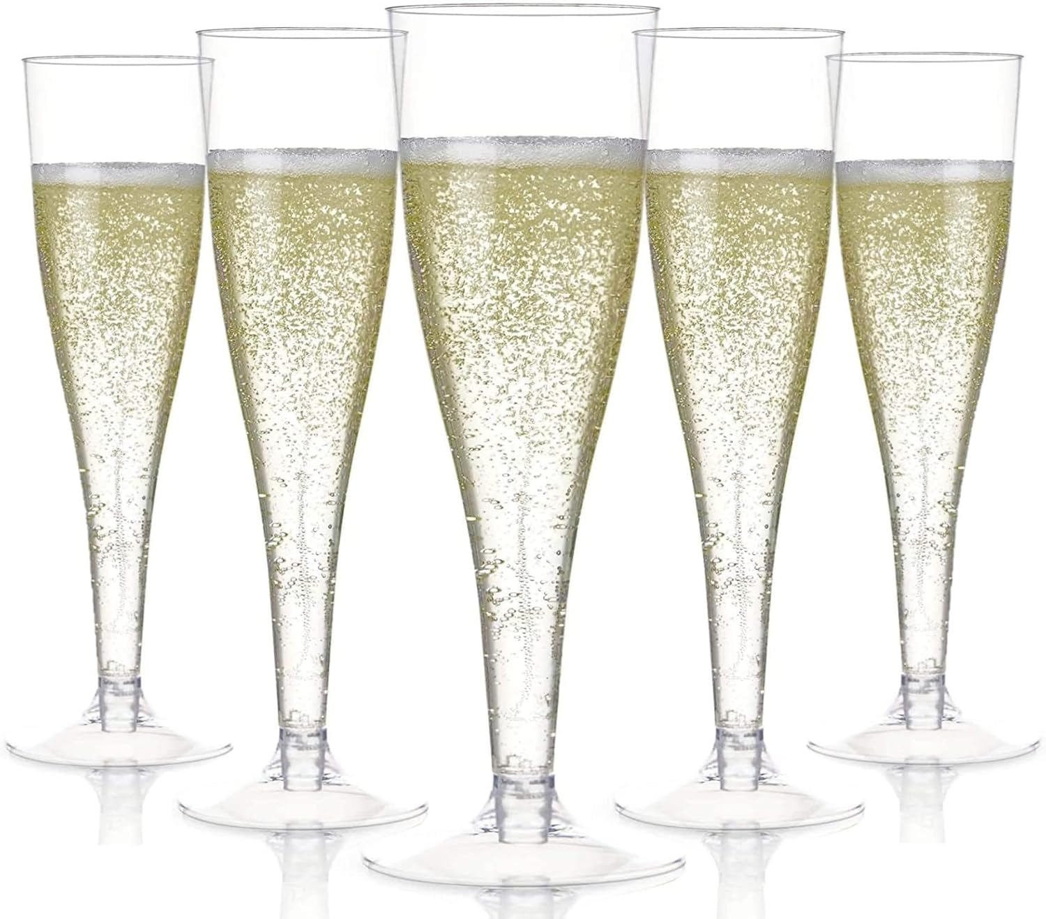 LATERN 60Pcs Plastic Champagne Flutes, 150Ml Gold Glitter Champagne Glasses Reusable Stemmed Party Wine Cups for Garden Wedding Anniversary Shower Parties (5 X 17Cm)