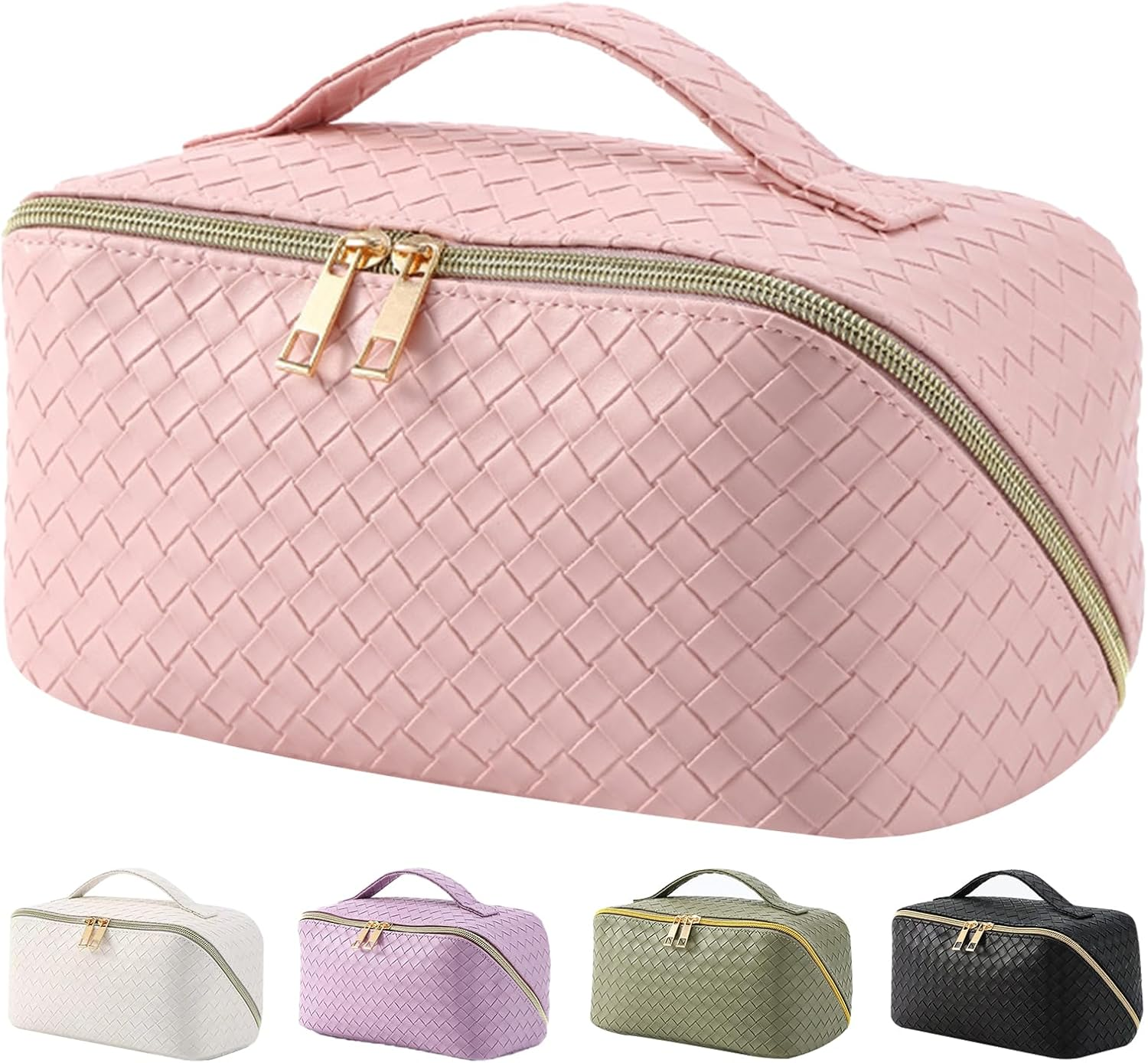 Makeup Bag Travel Toiletry Bag,Large Capacity Cosmetic Bags for Women with Handle and Divider,Large Wide-Open Pouch Waterproof Toiletry Bag for Toiletries Accessories Brushes (D-Pink)