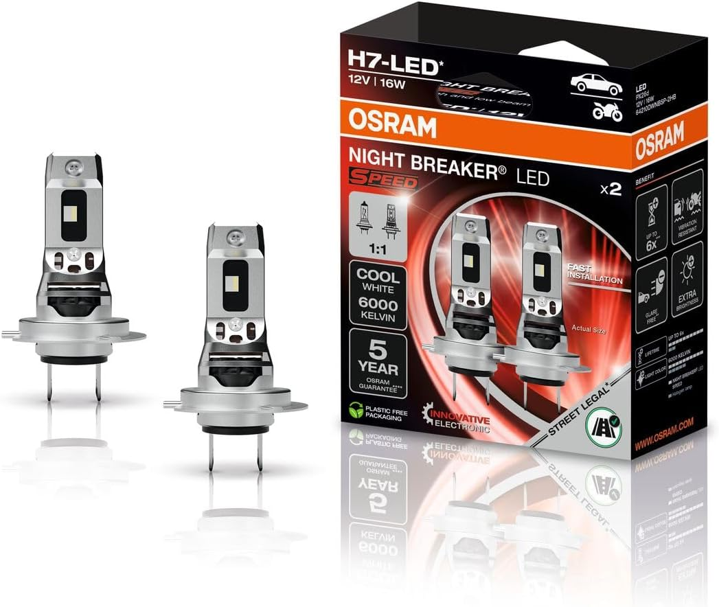 OSRAM Night Breaker LED Speed H7, LED High and Low Beam with Road Legal, 6000K, Quick Installation, No Accessories Required image number 2