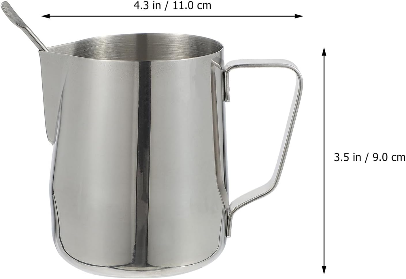 FUNNETOYU Stainless Steel Coffee Frothing Pitcher with Latte Art Pen Comfortable Grip Milk Frothing Cup for Espresso Yogurt Juice and Sauce Serving Easy-Pour Spout Design image number 2