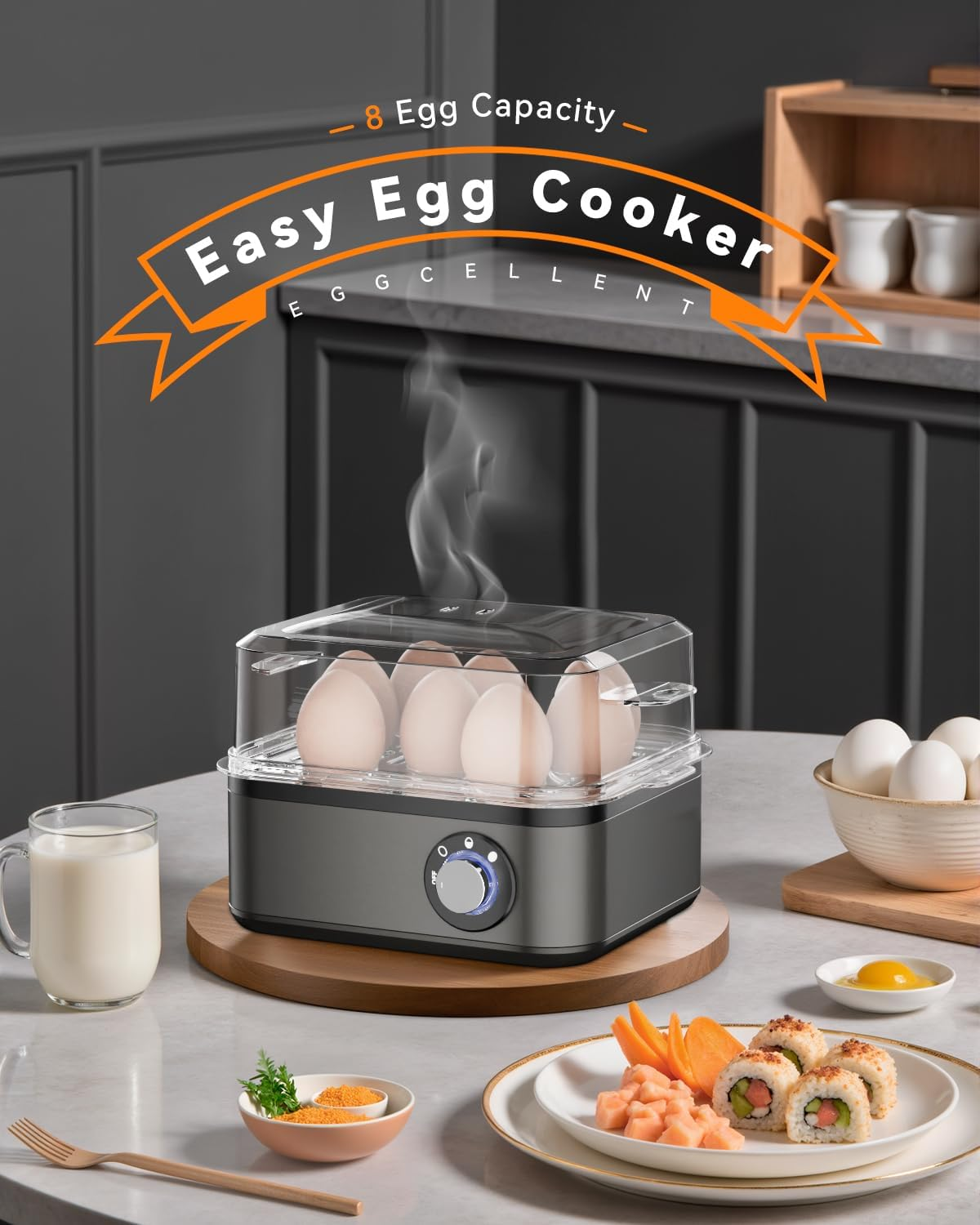 Egg Cooker - Electric Egg Boiler with 8-Egg Capacity, Easy Eggs Steamer for Soft/Medium/Hard-Boiled Eggs, Poached/Scrambled Eggs, or Omelets with Measuring Cup, Auto Shut Off, Easy to Clean image number 6