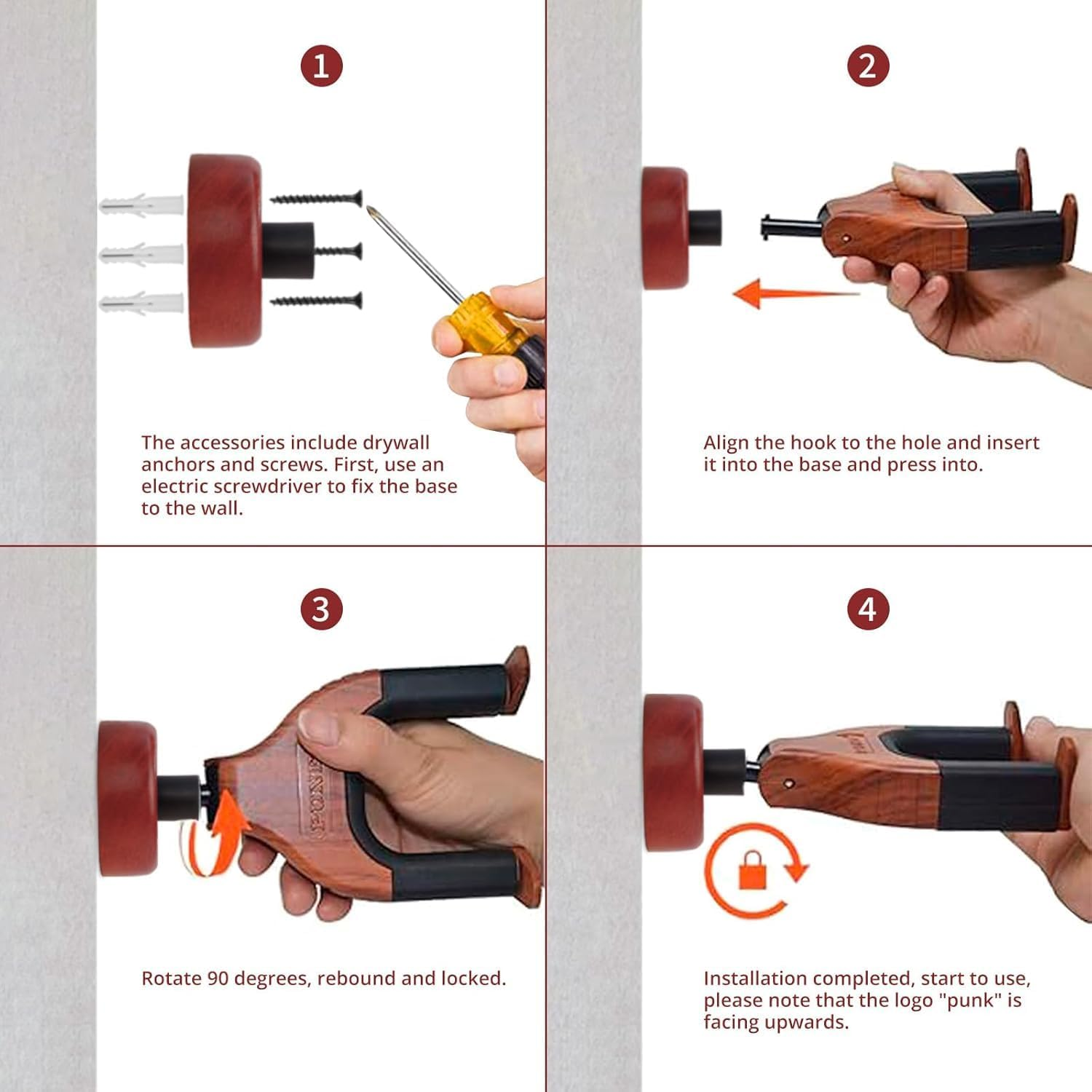 Oak-Finish Wooden Guitar Wall Mount with Black Padded Arms &ndash; Secure Display for Acoustic & Electric Guitars image number 5