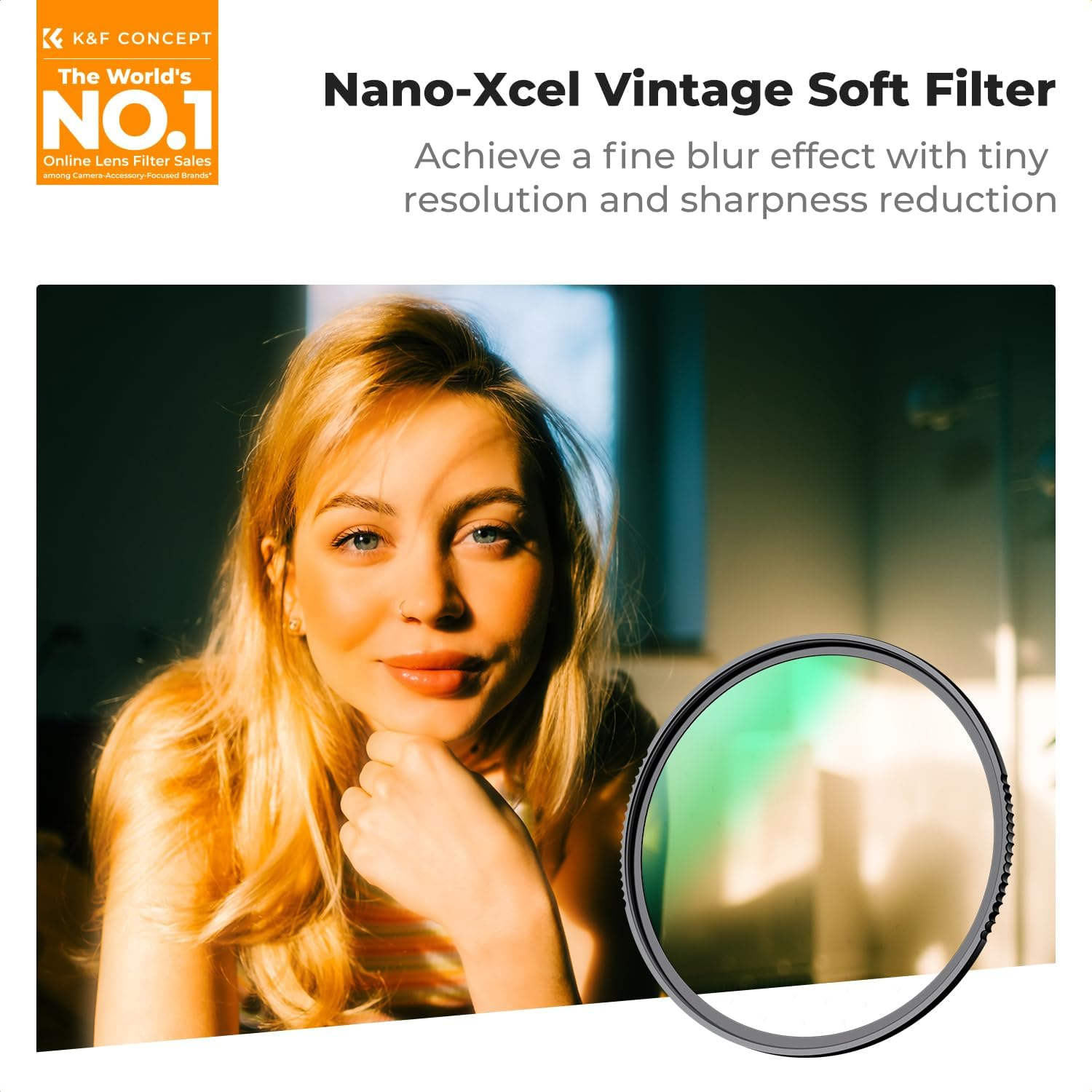 K&F CONCEPT 49Mm Vintage Soft 1/4 Filter 28 Multi-Coatings Cinematic Effect Camera Lens Filter for Portrait Photography/Video/Vlog Photography (Nano-X)