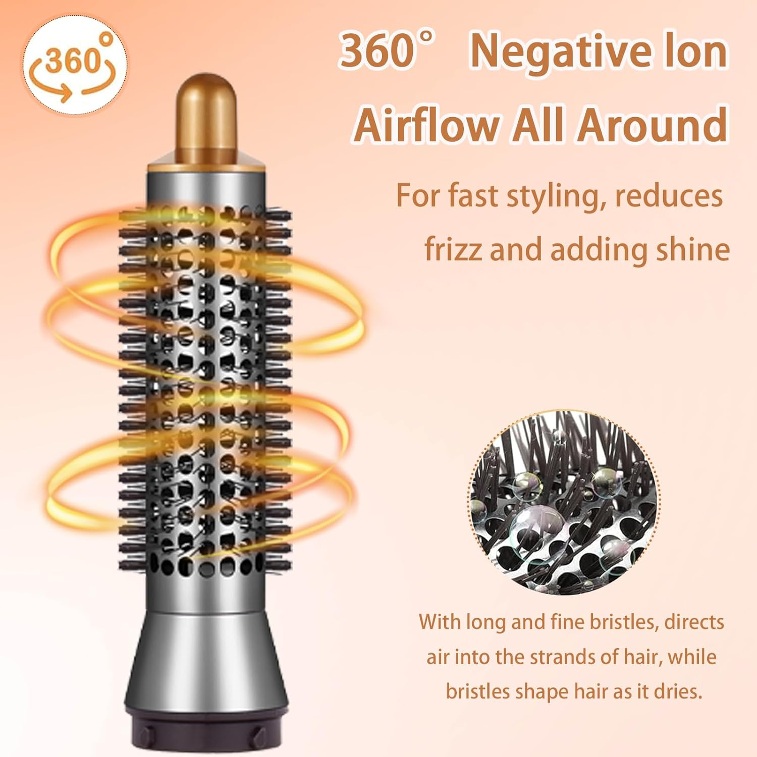 Sygbttq Small round Volumizing Brush for Dyson Airwrap Attachments Bigger round Brush Attachment for Dyson Air Wrap Styler, Fluff up and Volumize for Styling (Gold) - Gold image number 4
