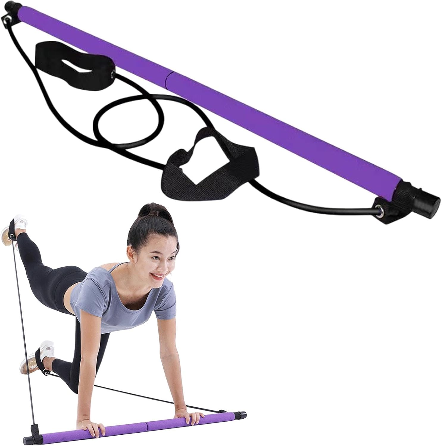 Pilates Bar Kit with Resistance Bands,Home Gym, Workout Kit for Body Toning, Multifunctional Pilates Bar for Women & Men,Yoga Fitness,Workout Equipment for Legs, Hip, Waist